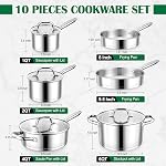E-far 10-Piece Ensemble de cuisine en acier inoxydable, poêlons et poêles à induction avec base Tri-Ply, ensemble de cuisine non toxique avec poêle, casserole, casserole à saute, réserve avec lids, four & Lave-vaisselle sans danger