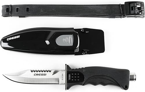 Cressi Skorpion, cuchillo de hoja de acero inoxidable templado ideal para buceo y pesca submarina - Punta puntiaguda y roma Gris
