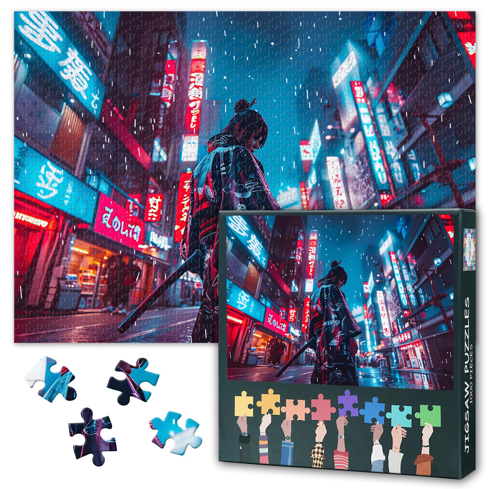 Puzzles for Adults 1000 Pieces: Japan Samurai in City Jigsaw Puzzle - Cyberpunk City Challenging 1000 Piece Puzzle for Adults, Artwork for Home Decor & Relaxation 27.5"x19.6" — image 1