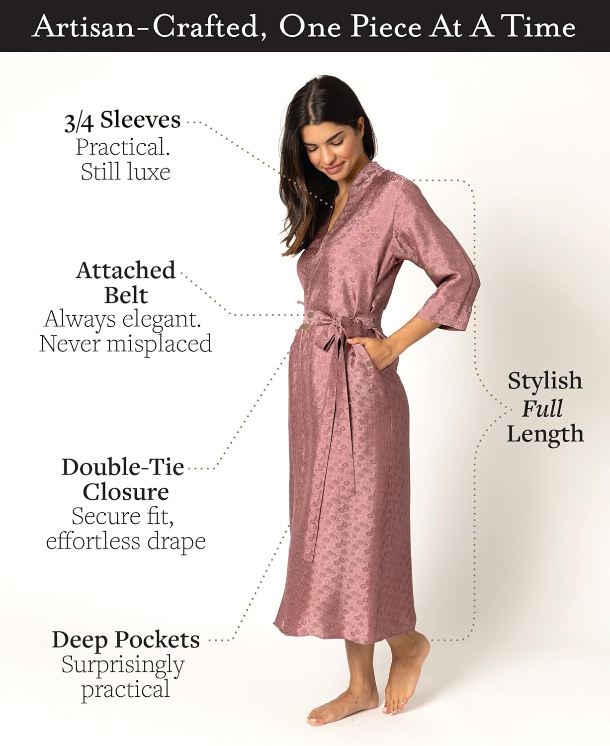 Tara Sartoria Luxury Artisan Silk Robe for Women, Washable, Full Length, Jacquard, XS–4XL, Oprah Daily 2025
