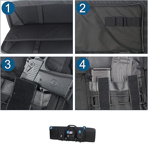 Miniatura 6 de Mochila táctica doble larga para pistola con funda para pistola, correa de transporte lateral acolchada con cremallera bloqueable para caza, campo