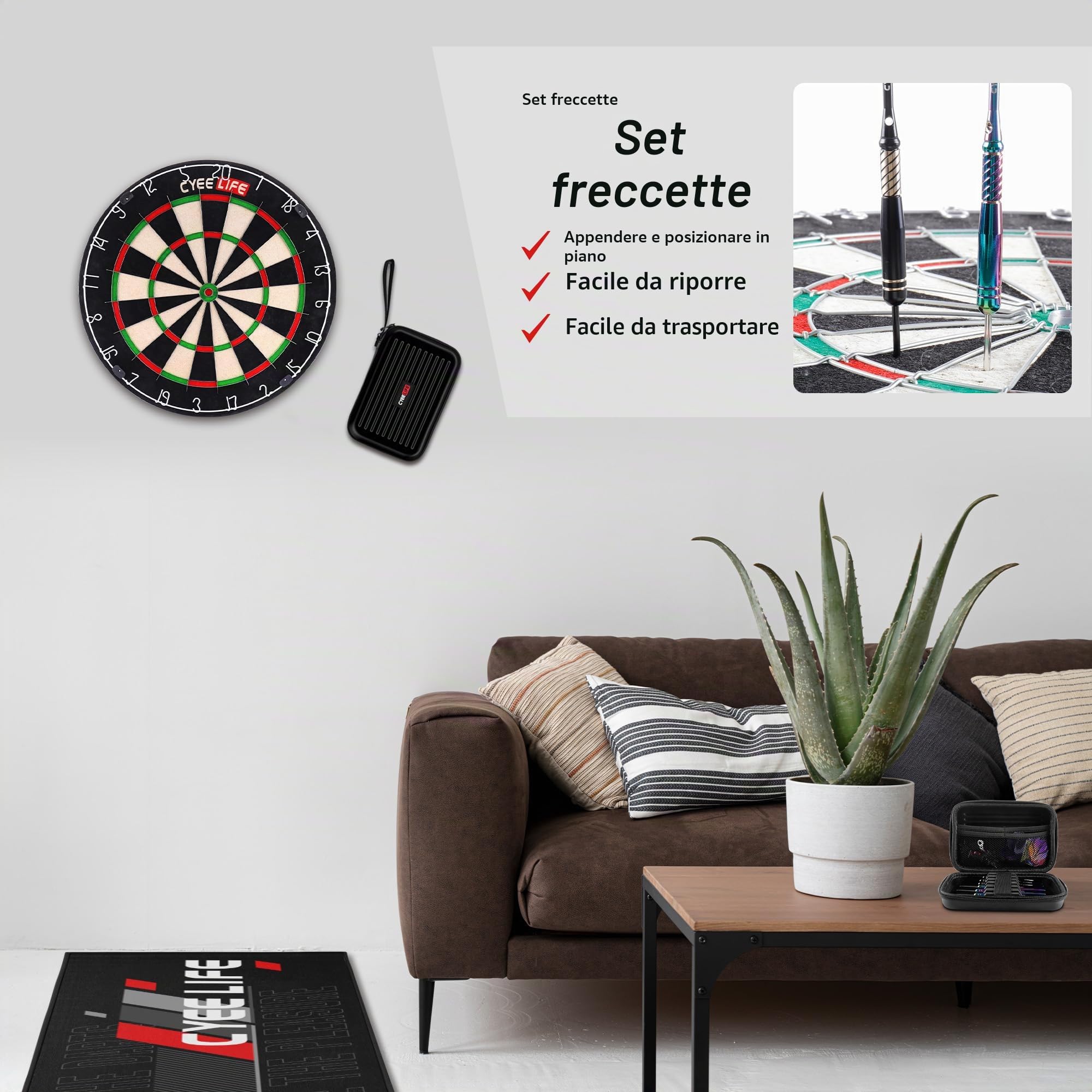 CyeeLife Pro set di freccette con punta in acciaio – set regalo da 20 g con fusti in ottone, con custodia per freccette | Include 6 aste in alluminio, 12 alette, 20 O-Ring, 2 protezioni, temperino e