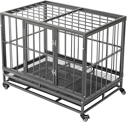 Jaula de perro resistente de 36.5 pulgadas, jaula de metal para mascotas, corralito portátil con bandeja plateada