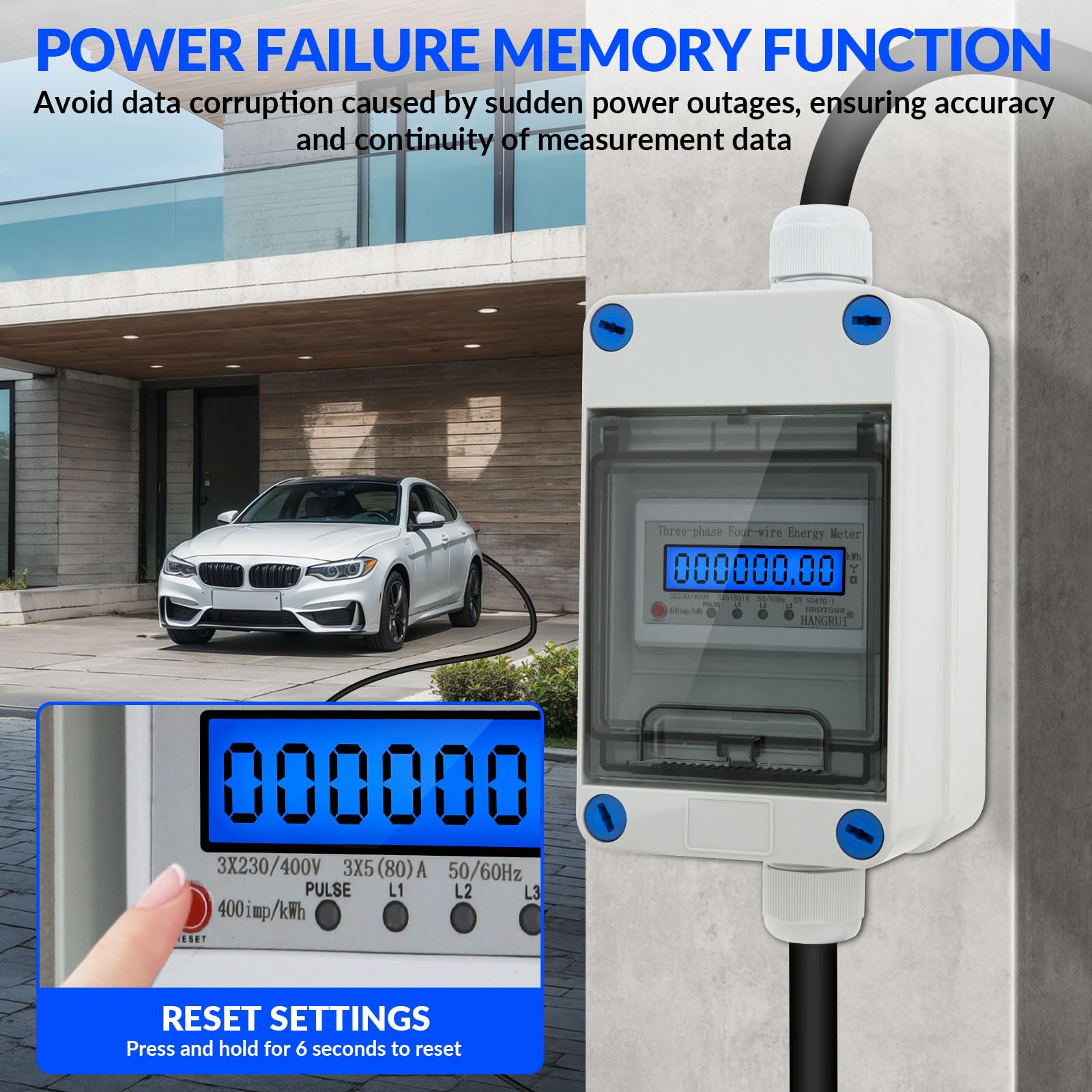 Contador de electricidad móvil 32A CEE con Pantalla Digital, Contador electrico Digital Movil 230V, Contador Movil Enchufe para Camping, Caravanas, Vehículos Eléctricos, Obras, Contador Móvil