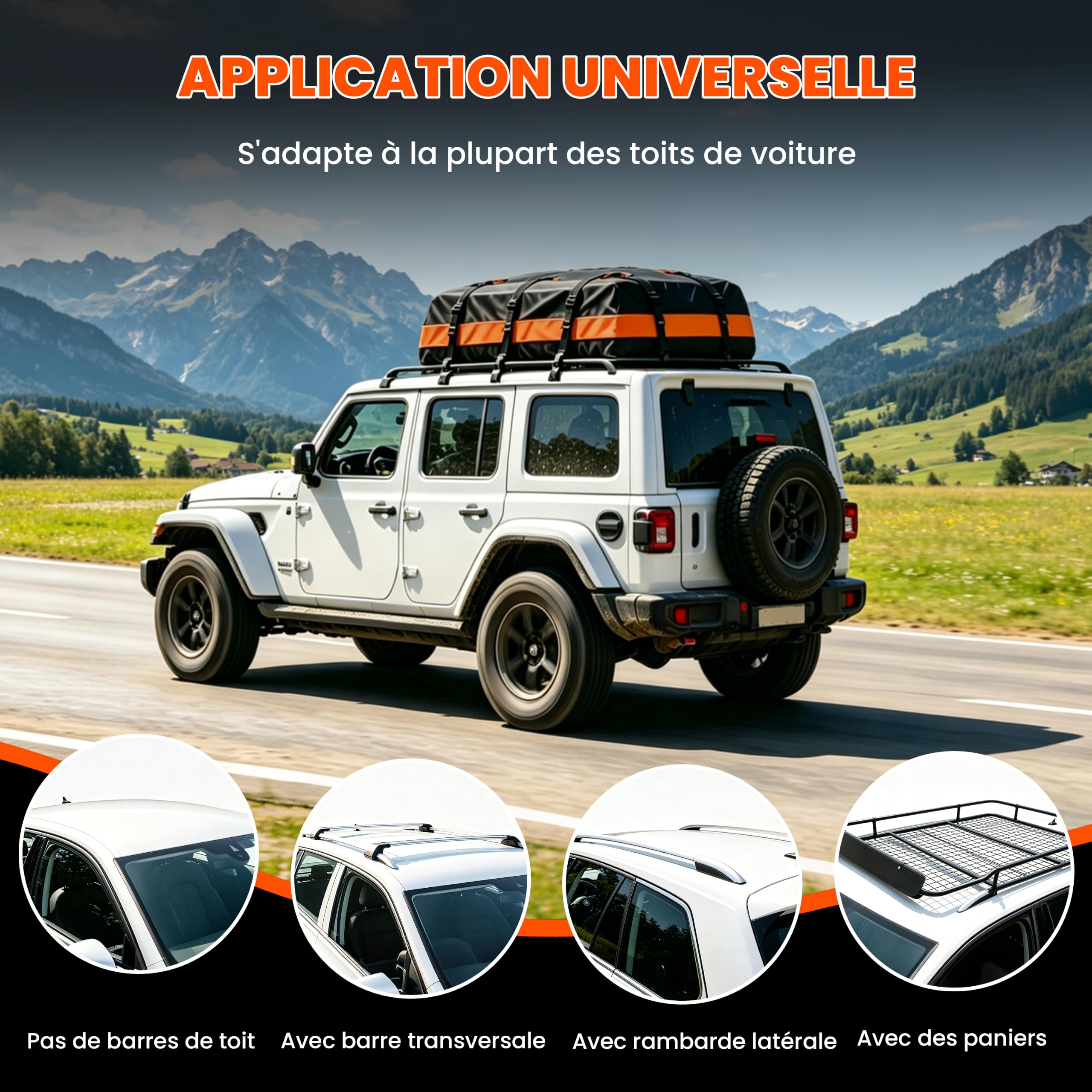 Dachtasche Auto 840D Wasserdicht 15 Kubikfuß (Black/Orange)