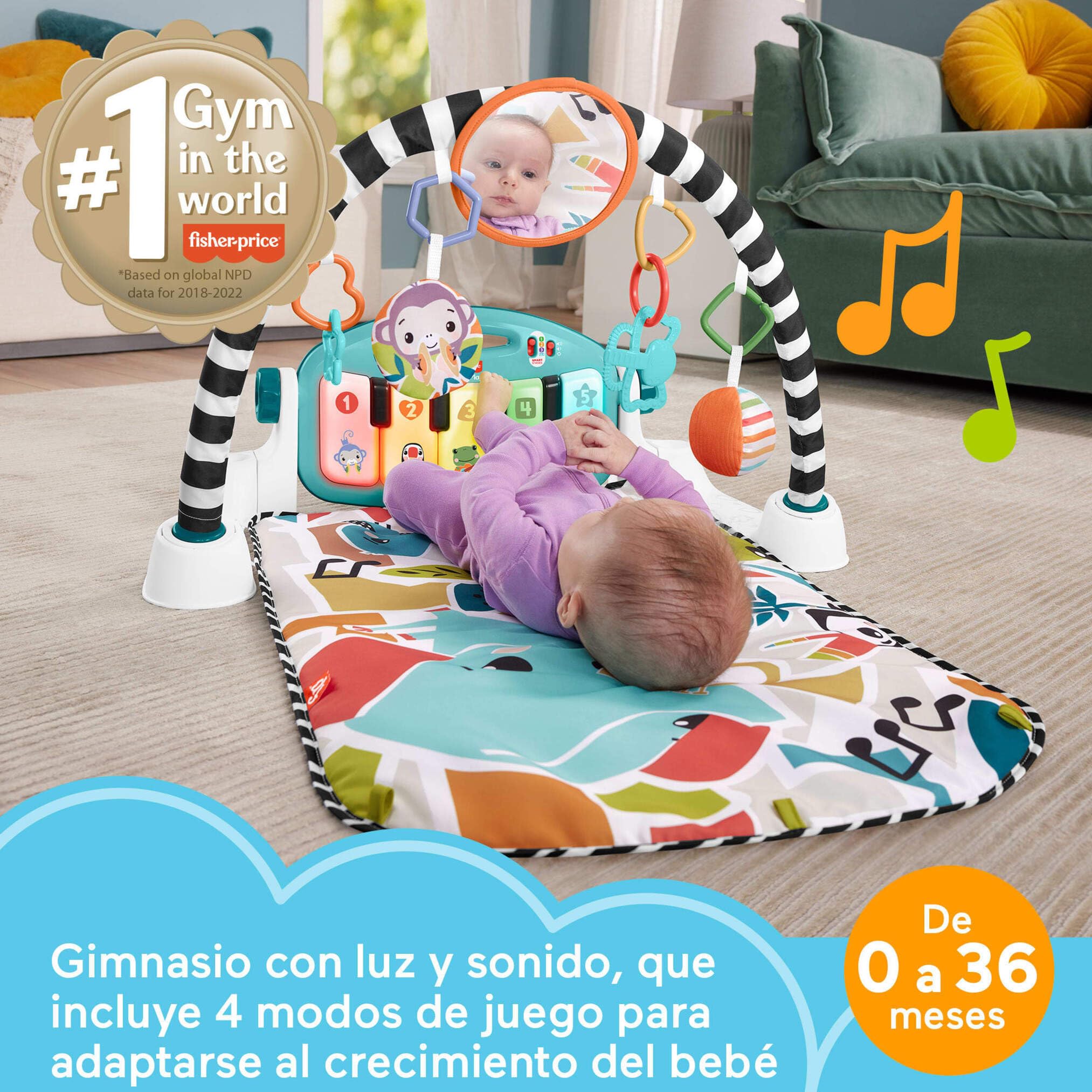 Fisher-Price Glow & Grow Gimnasio-piano pataditas, Alfombra de juego con animales y accesorios de aprendizaje con luces y sonidos, versión castellano, juguete regalo para bebés recién nacidos, HYH60