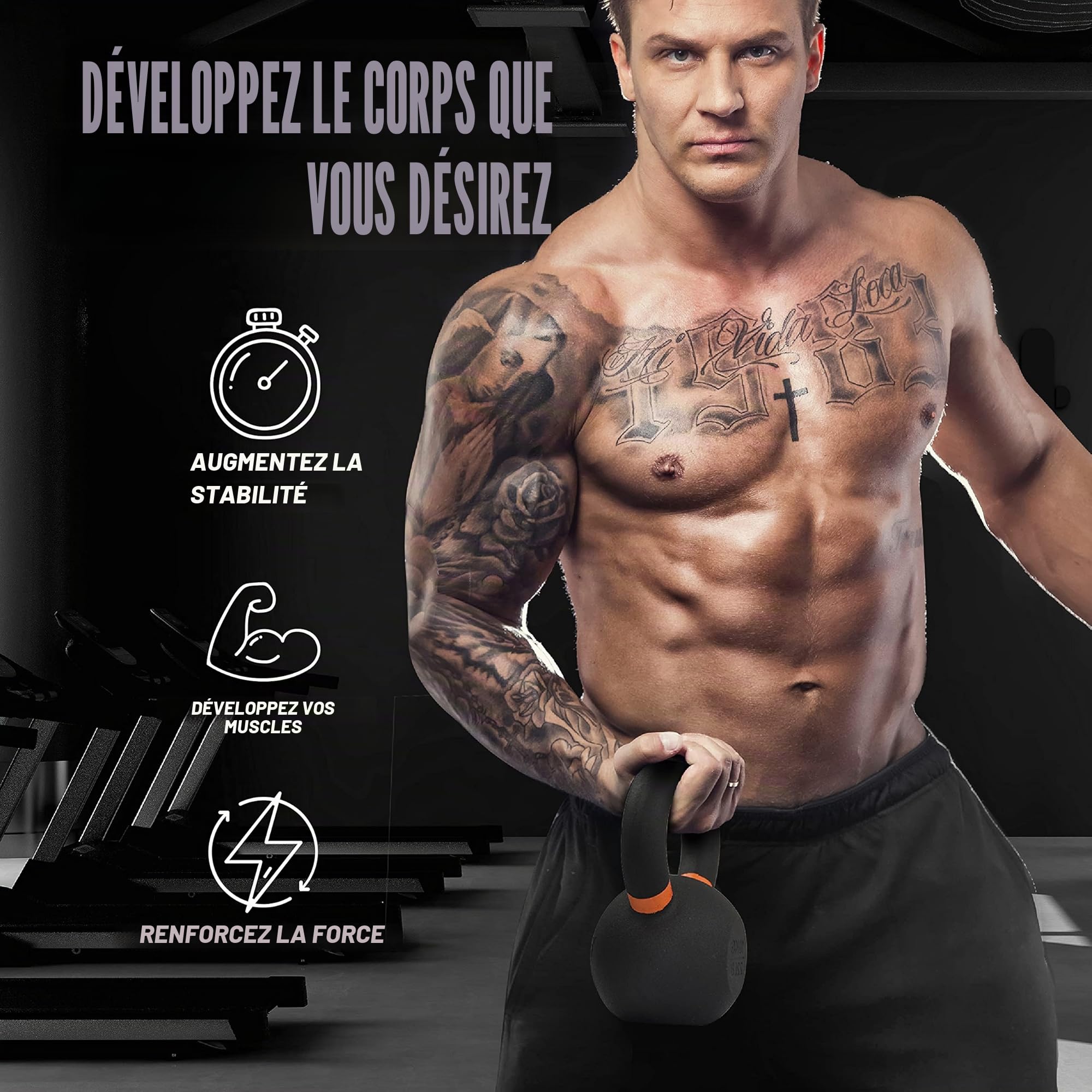 Yes4All Kettlebell en revêtement en poudre de 4-32 kg à poignée large, Compétition Kettlebell