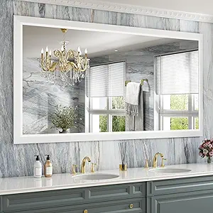 Amorho Bathroom Mirror, 72 X36 Inch White Thick Metal Framed Wall Mirrors for Over 2 Sinks, Bedroom, Living Room, Entryway, Large Rectangle Wall-Mounted Mirrors.