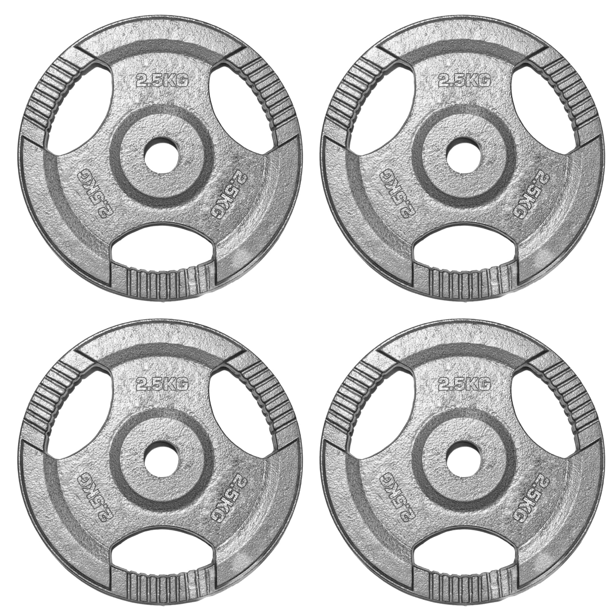TNP Accessories 2-Inch Olympic Cast Iron Weight Plates (Set of 4) | Heavy-Duty Silver Tri-Grip for Barbells & Dumbbells | Home & Commercial Gym Strength Training (4 x 2.5kg)