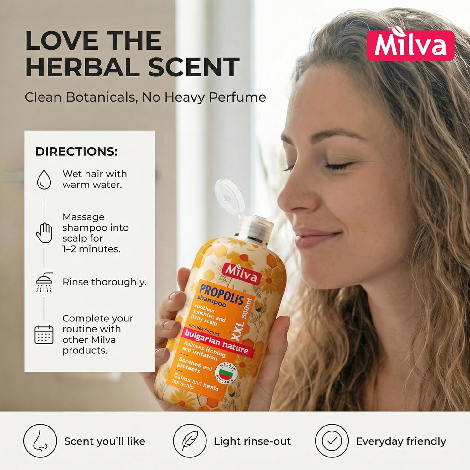 Milva Itchy Scalp Shampoo with Propolis - 6.7 Fl Oz Honey Bee Propolis Shampoo - Itchy Scalp Treatment & Anti Dandruff - Strengthens, Prevents Breakage & Protects Hair - Made in Bulgaria - 200ml - Image 5
