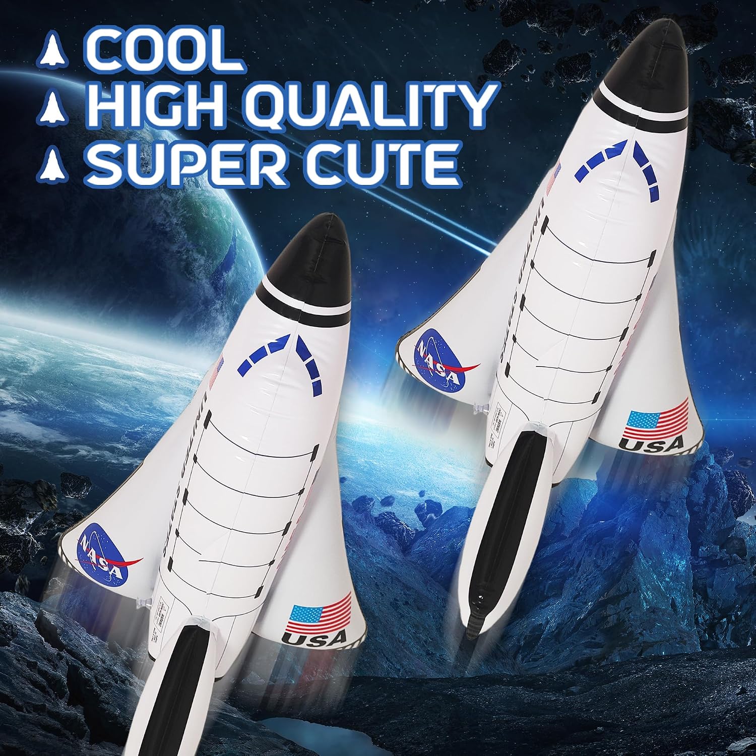 ArtCreativity Space Shuttle Inflates, Set of 2, 14 Inch Long, Outer Space Themed Party Decorations & Pretend Play Toys for Kids 3+