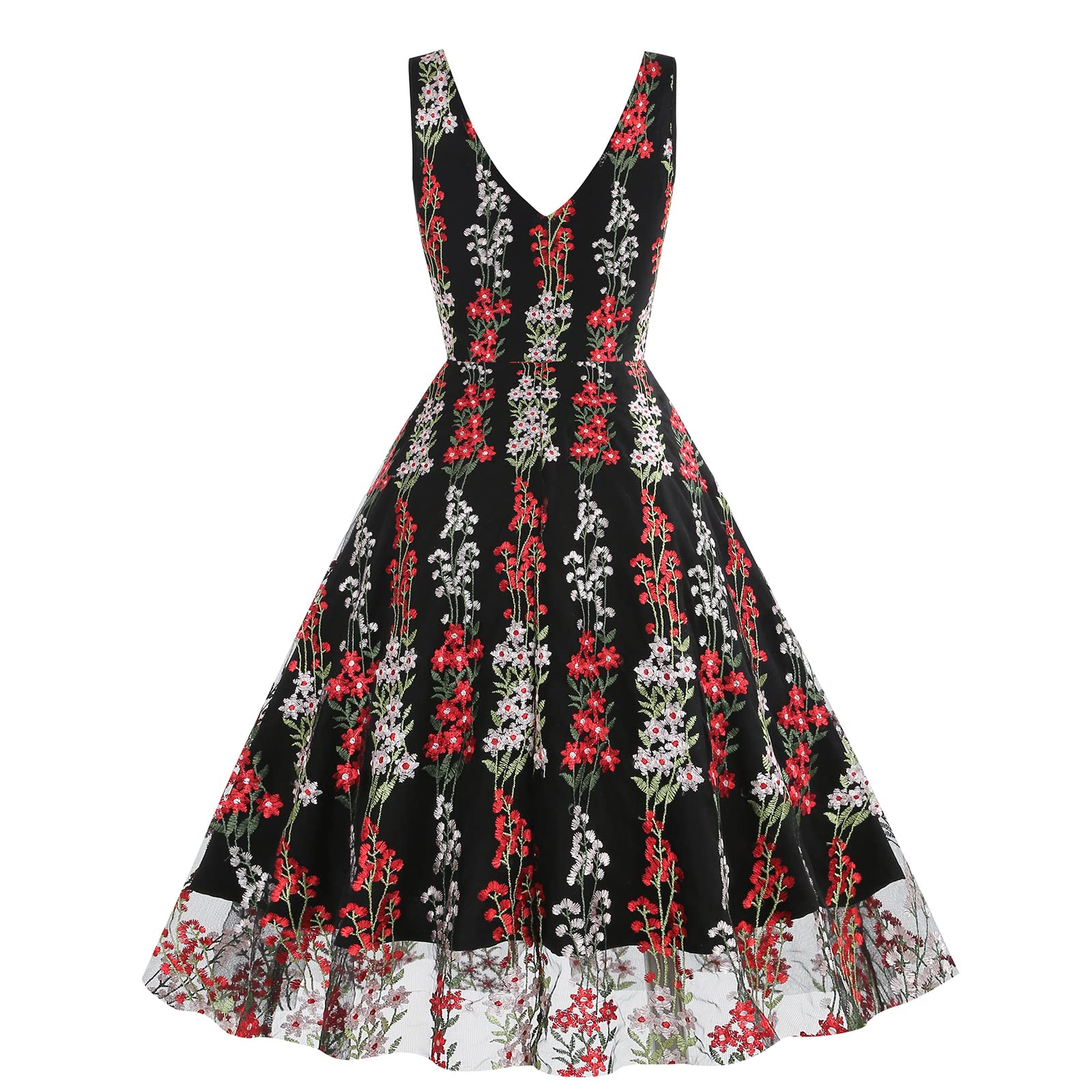 Robe de soirée en tulle avec broderie florale en maille transparente pour femme