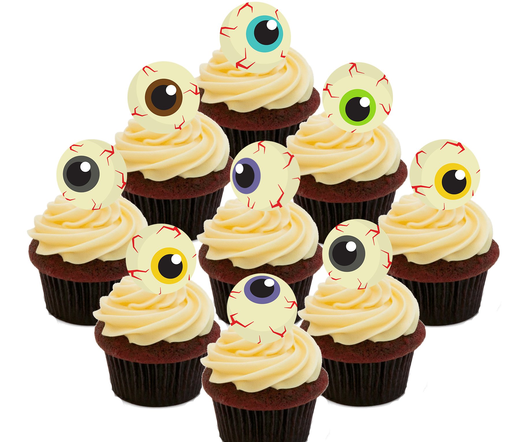 Made4You Halloween Eyeballs - Edible Cupcake Toppers - Stand-up Wafer Cake Decorations (Pack of 48)
