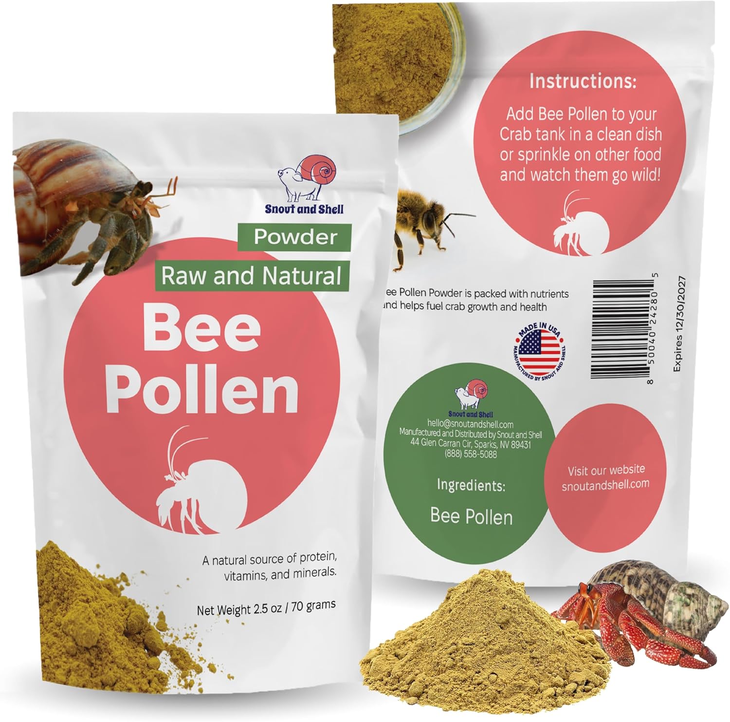 Bee Pollen Powder for Hermit Crabs – Natural Food Supplement for Molting & Recovery – Auto Feeder Safe Powder Food Topper – No Filler Crab Nutrition Booster – 2.5 oz