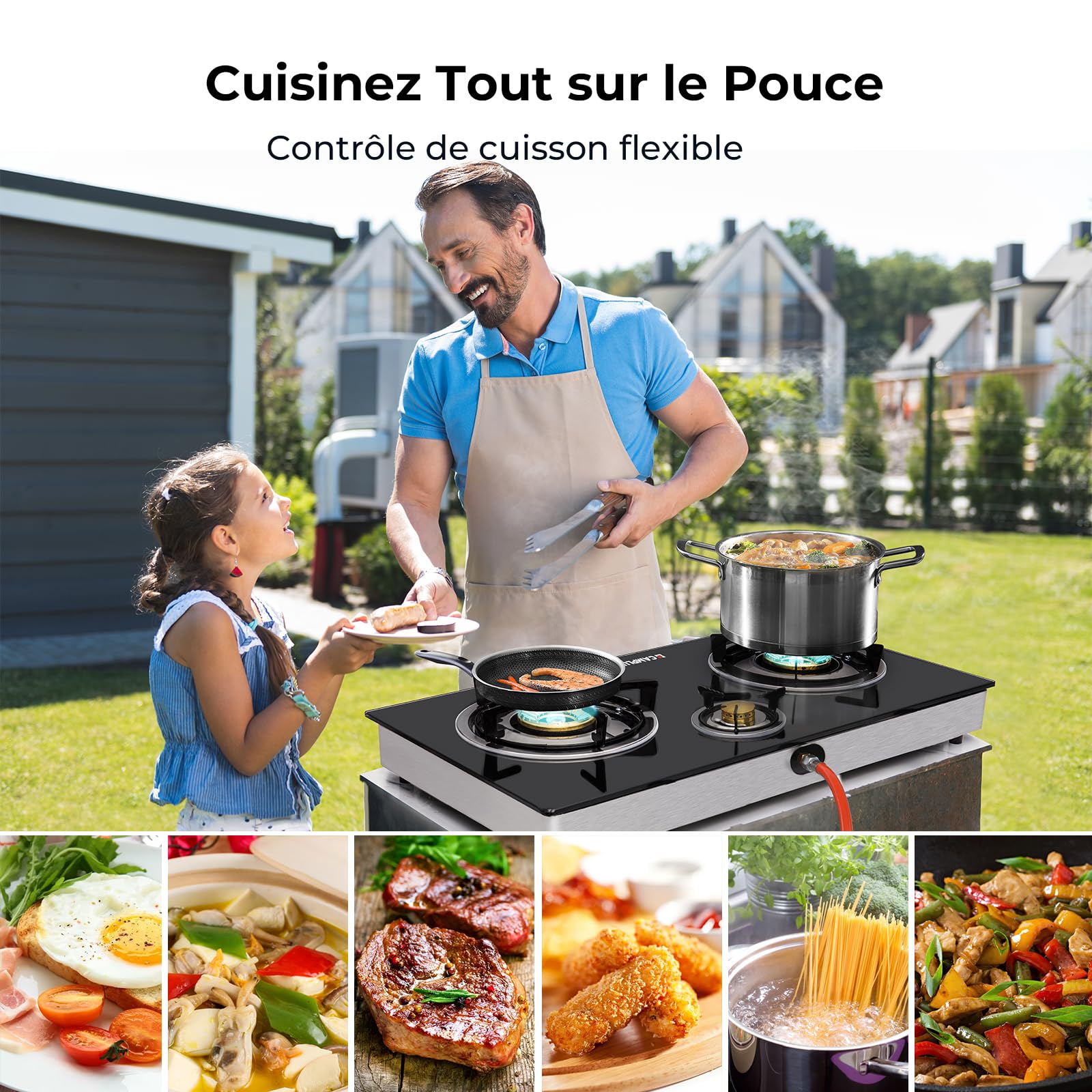 CAMPLUX Explorer Plaque à Gaz Portable 3 Feux, Réchaud GPL pour Camping, Jardin, 50 mbar, 6.250W, TC03GBDE