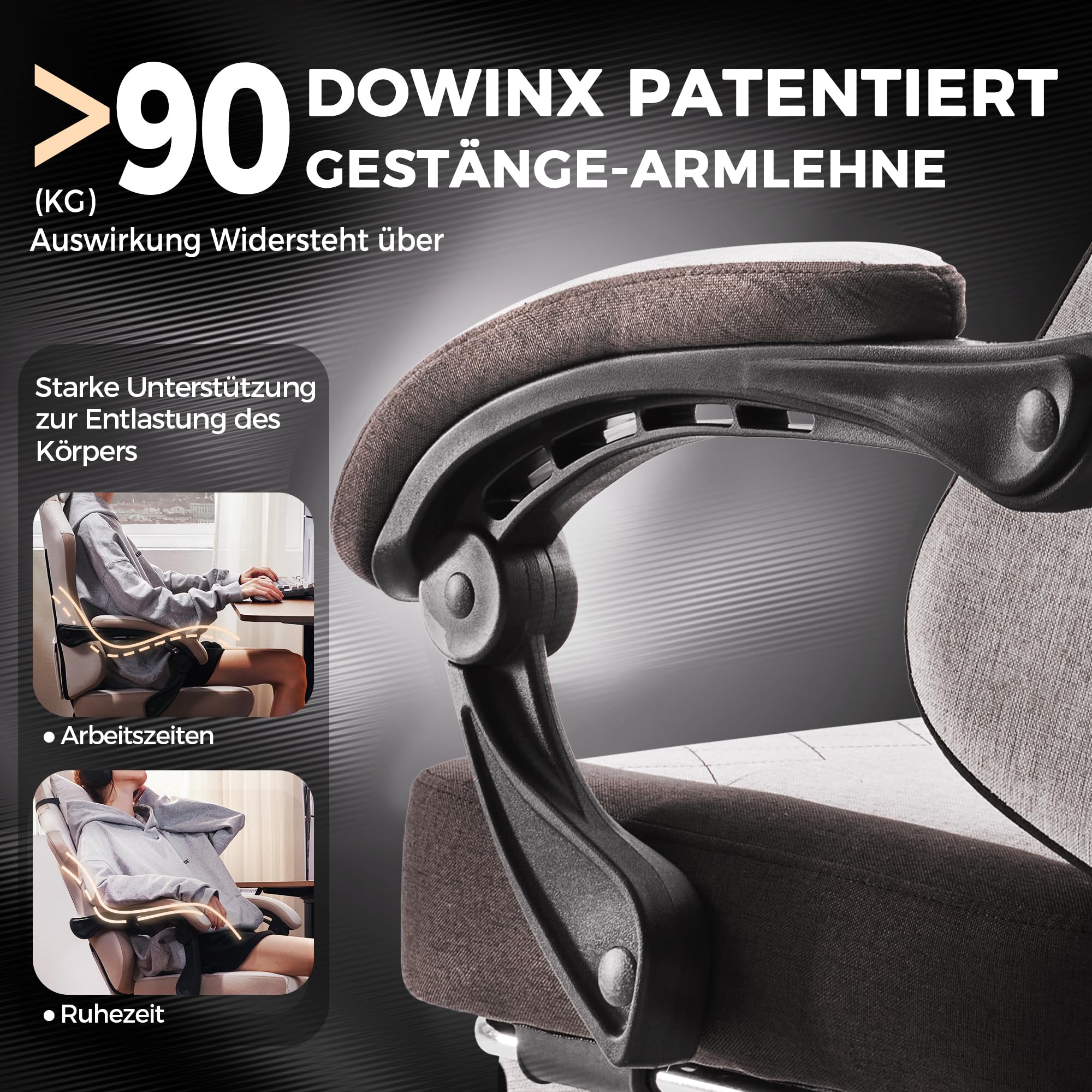 Dowinx Silla de gaming de tela con cojín de masaje lumbar, silla ergonómica para oficina grande y alta, para juegos, 135 kg, color