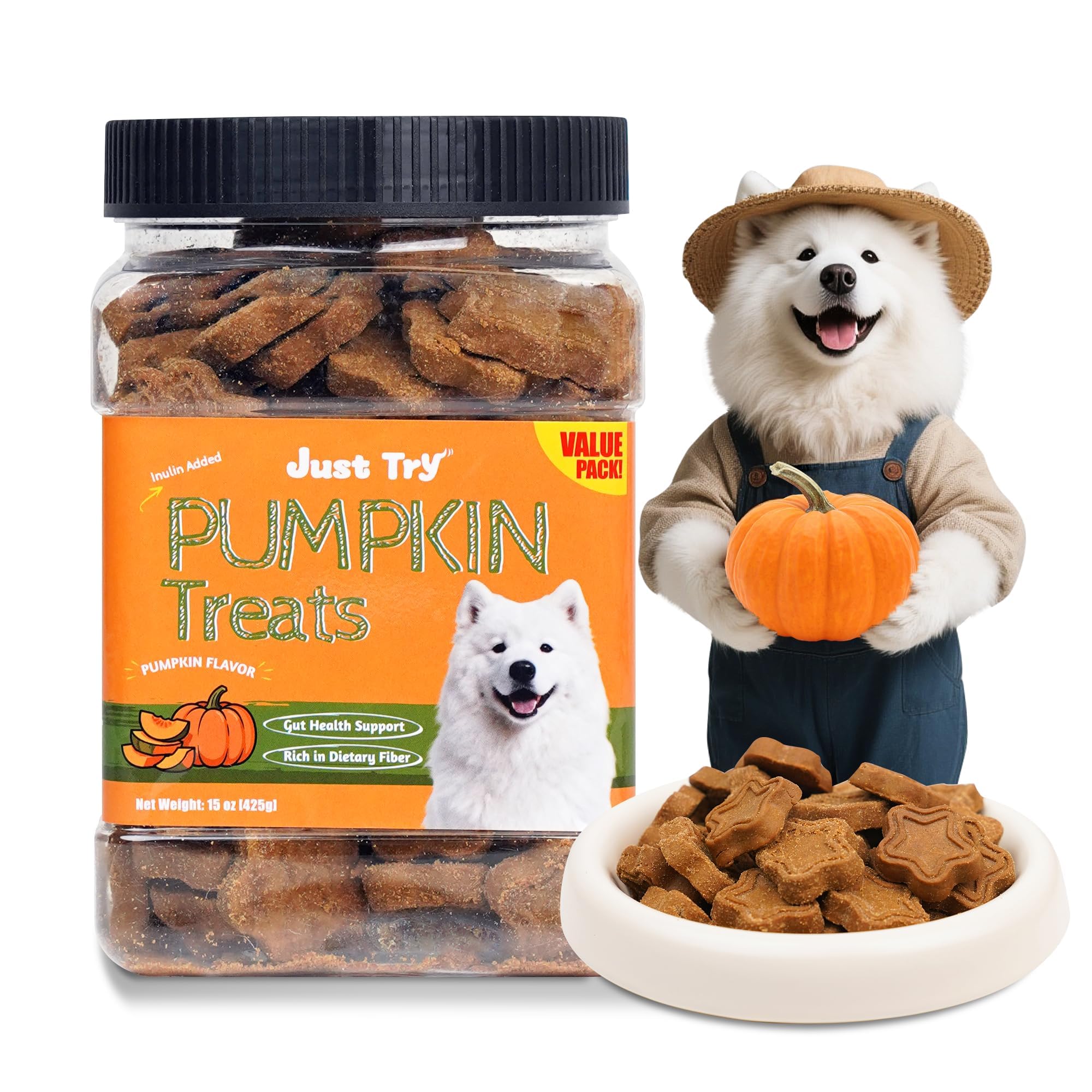 Just Try Pumpkin Dog Treats Biscuits, Digestive Support 425g