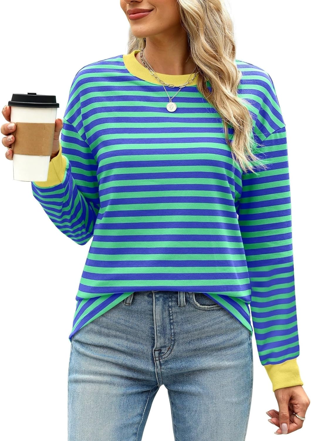 Striped Long Sleeve Women’s Tunic Top with Crewneck Design Striped Long Sleeve Women’s Tunic Top with Crewneck Design