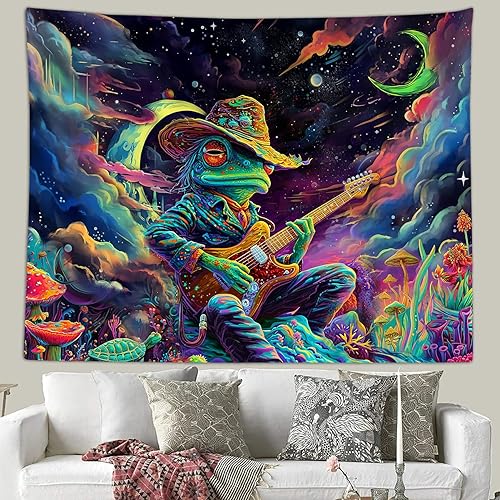 Miniatura 3 de Sanzugh Divertido tapiz de hongos y rana espacial para hombres y niños, genial universo trippy, planeta y océano, tapices artísticos para colgar en