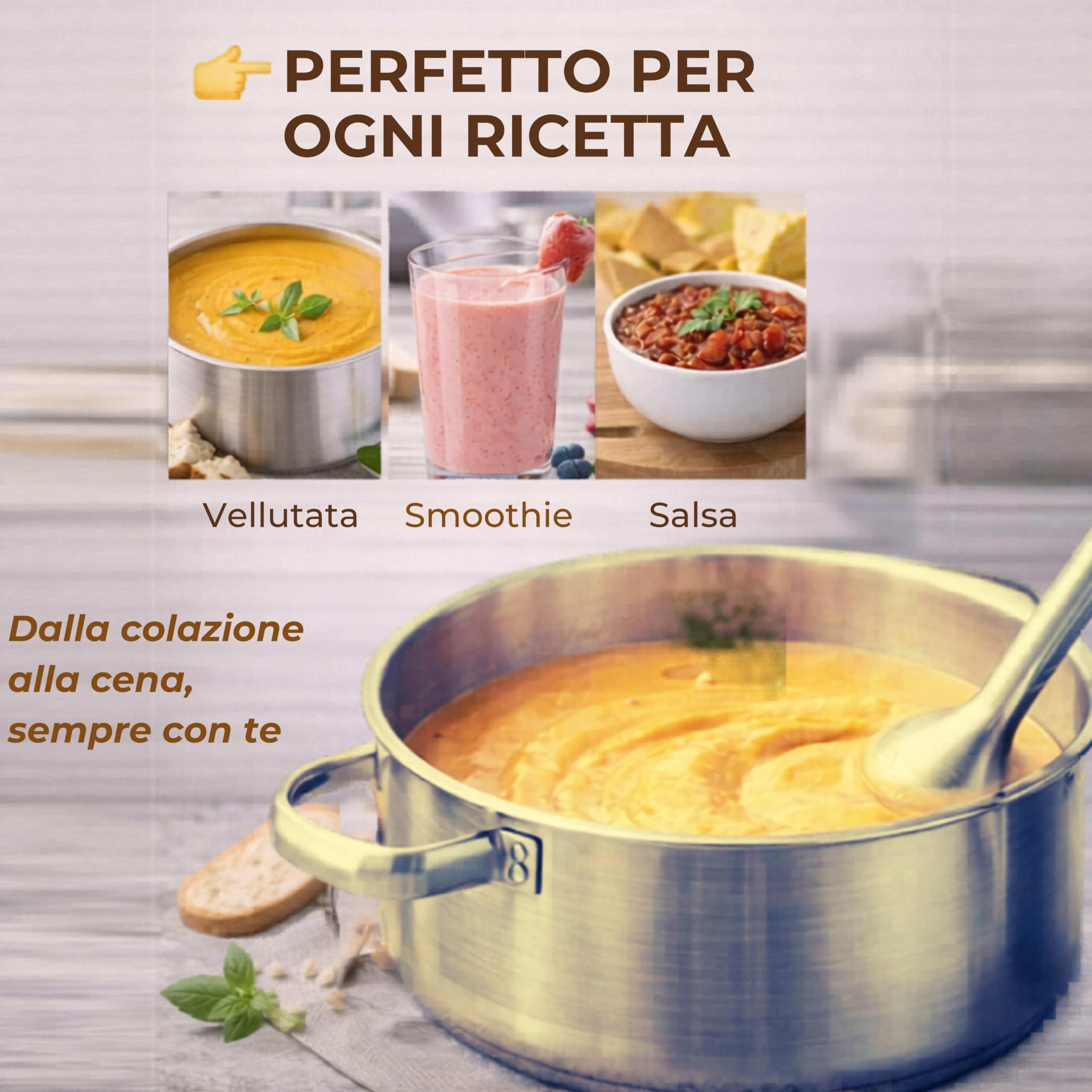 DIGIQUEST Frullatore Ad Immersione Multiuso 3 in 1 Handy 400 Full - Lame e braccio smontabile, Acciaio Inox, Impugnatura Ergonomica, Ciotola e Bicchiere inclusi nella confezione (3in1 ACCIAIO)
