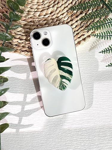 Miniatura 2 de Soporte de agarre para teléfono con hojas verdes naturales, lindo soporte transparente para teléfono celular, accesorio plegable expandible para