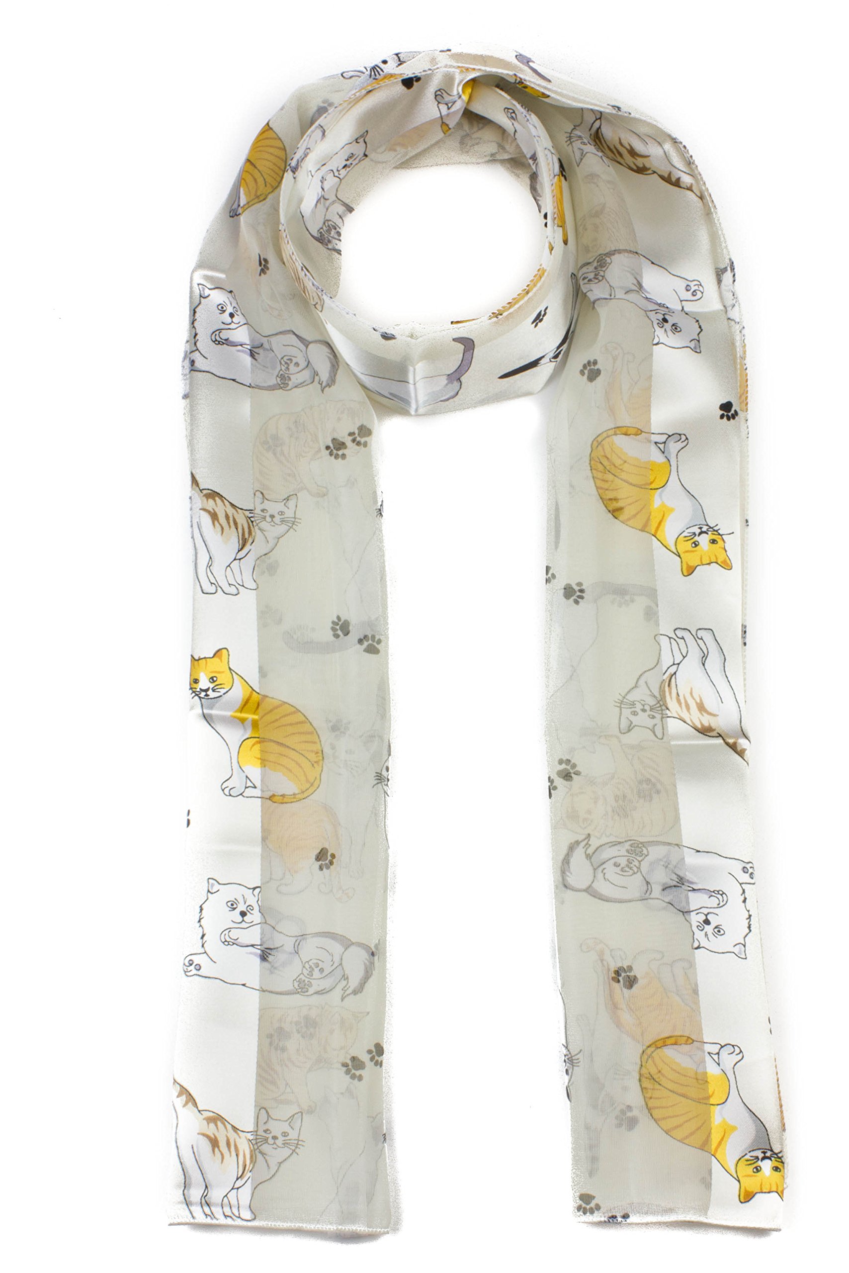 Mytoptrendz Women's Cream- Paw Mytoptrendz® Cute Paw And Kitty Kitten Cat Print Scarf Fashion Scarf Girls Soft Lightweight Neck Wrap (Cream- Paw)