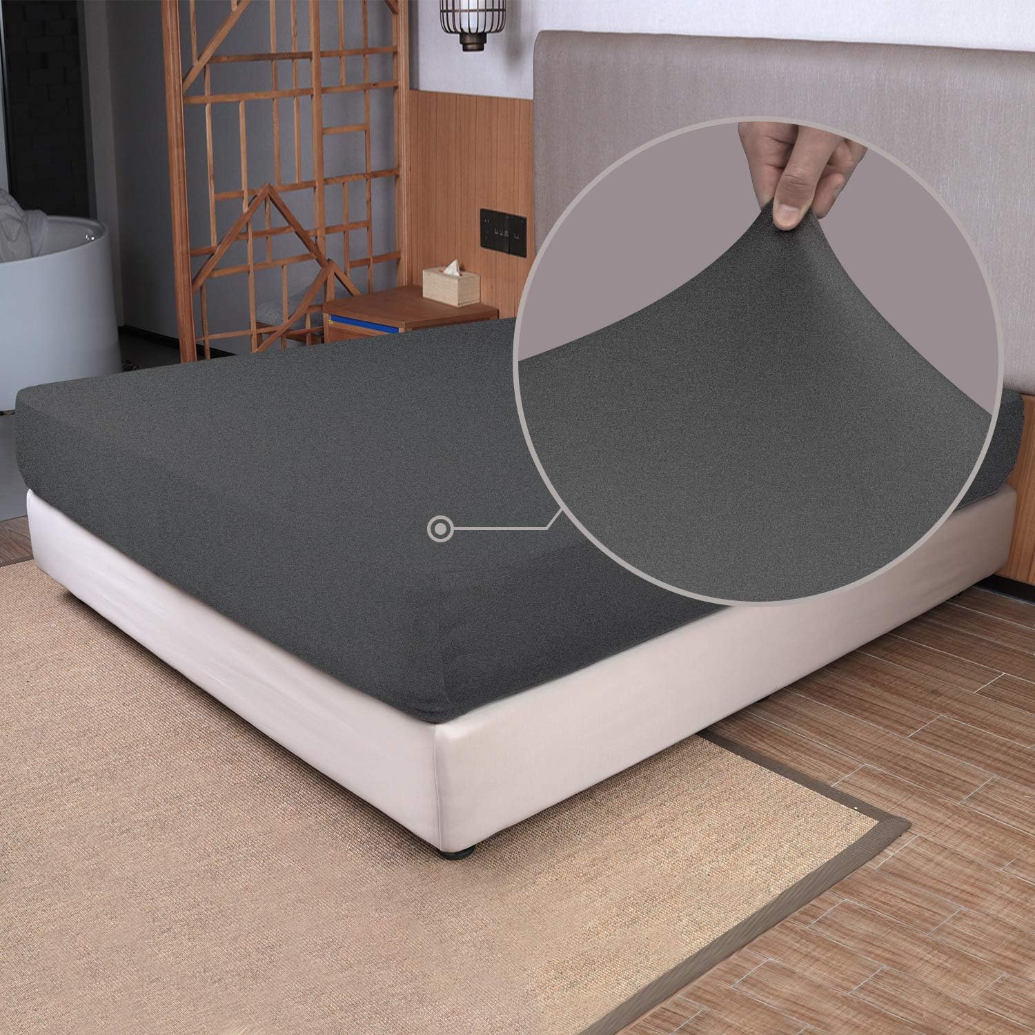 Queen Size Fitted Sheet Only - 4-Way Stretch Knit, Snug Fit, Wrinkle Free & Stay in Place, No More Slipping Off for Mattress, Soft & Comfortable - Hemp Gray, Queen Hemp Gray Queen/Short Queen/Queen XL