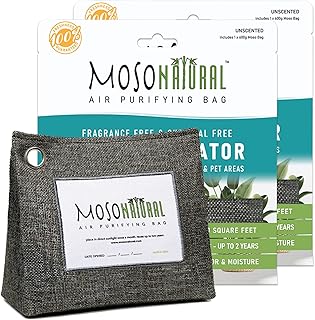 Moso Natural Air Purifying Bag 600g (2 Pack). A Scent Free Odor Eliminator for Kitchens, Bedrooms, Living Rooms, Pet Areas. Premium Moso Bamboo Charcoal Odor Absorber. Freestanding Design.