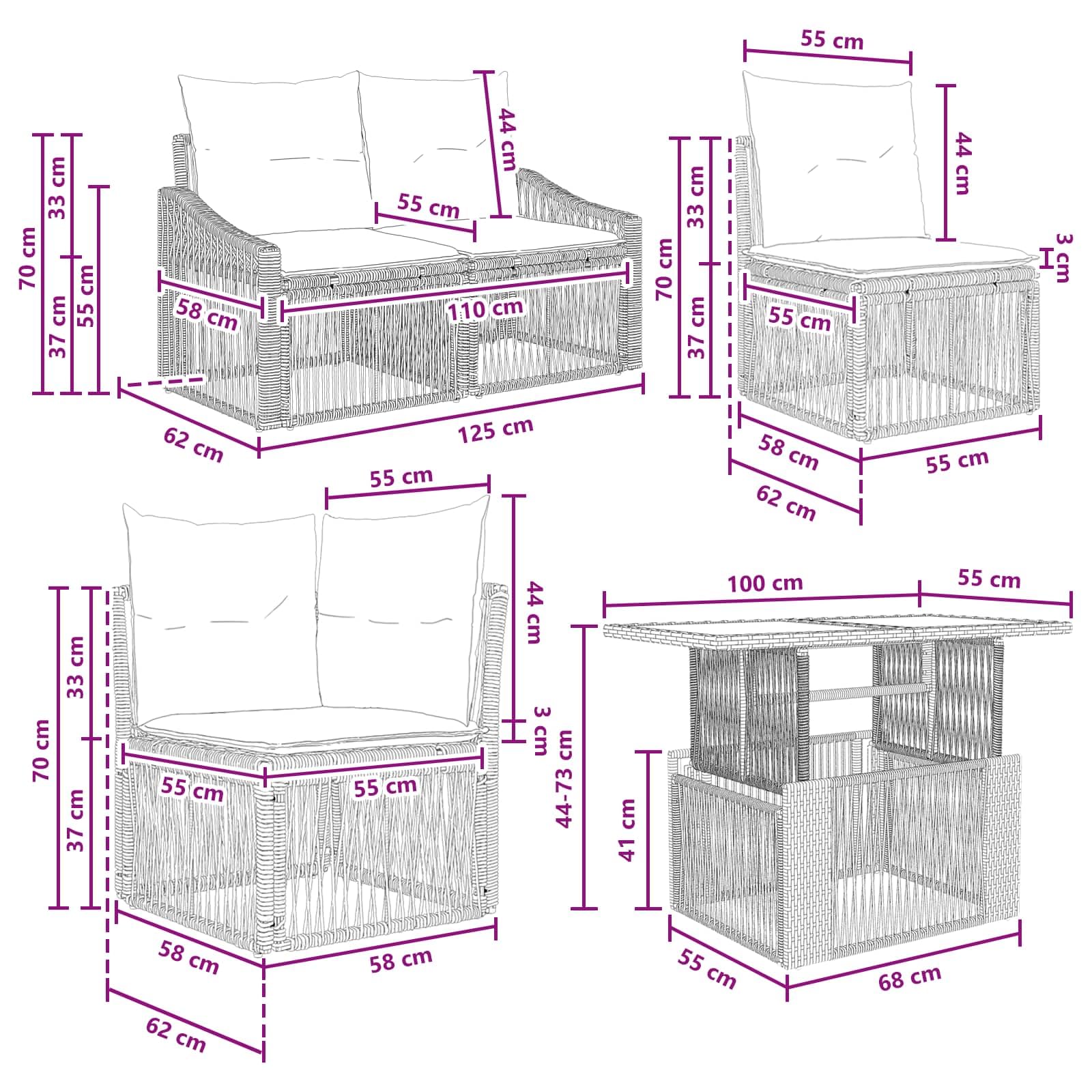 vidaXL Set Divano da Giardino 11 pz Beige e Bianco Crema polyrattan