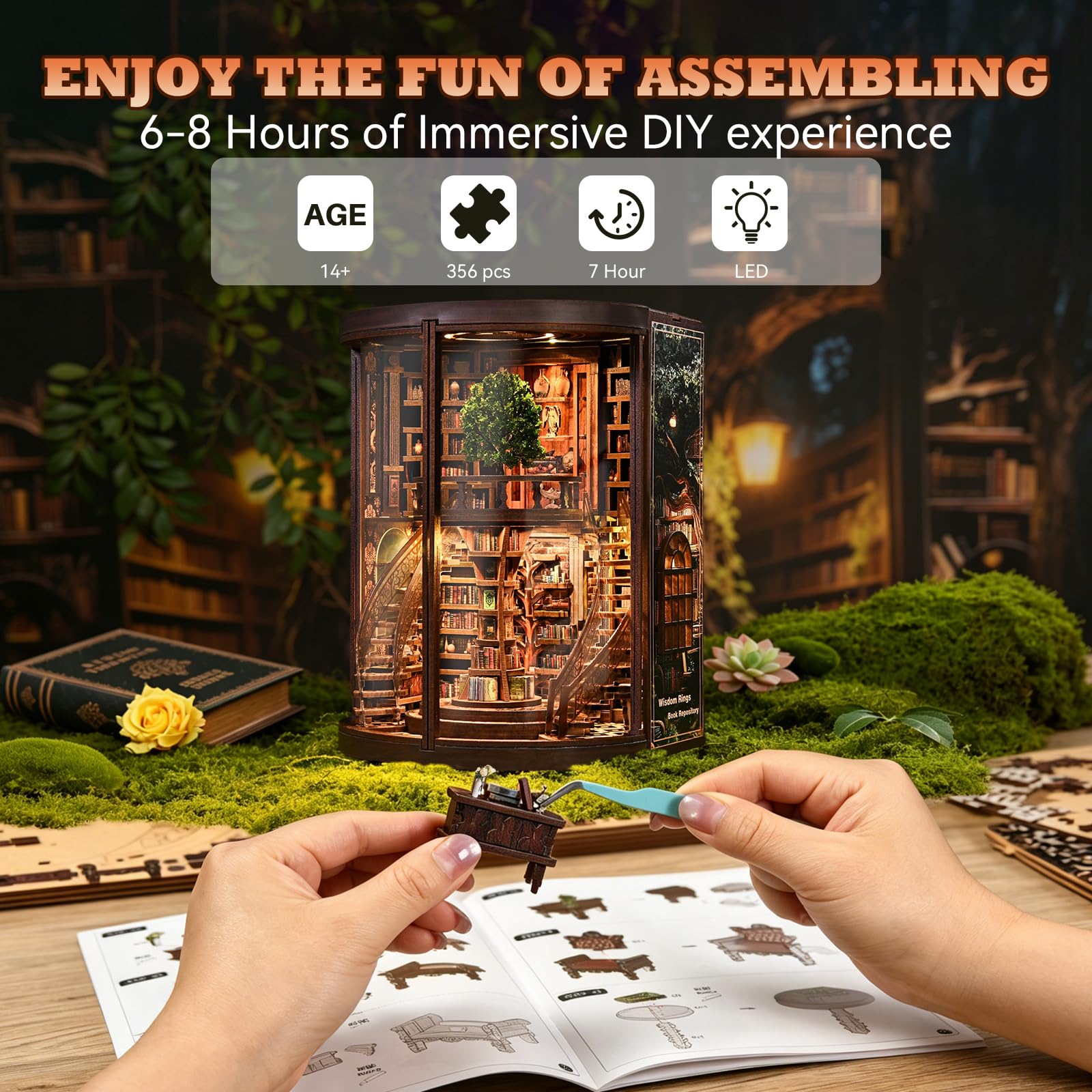 DIY Book Nook Kit - 3D Wooden Puzzle with Lights -5