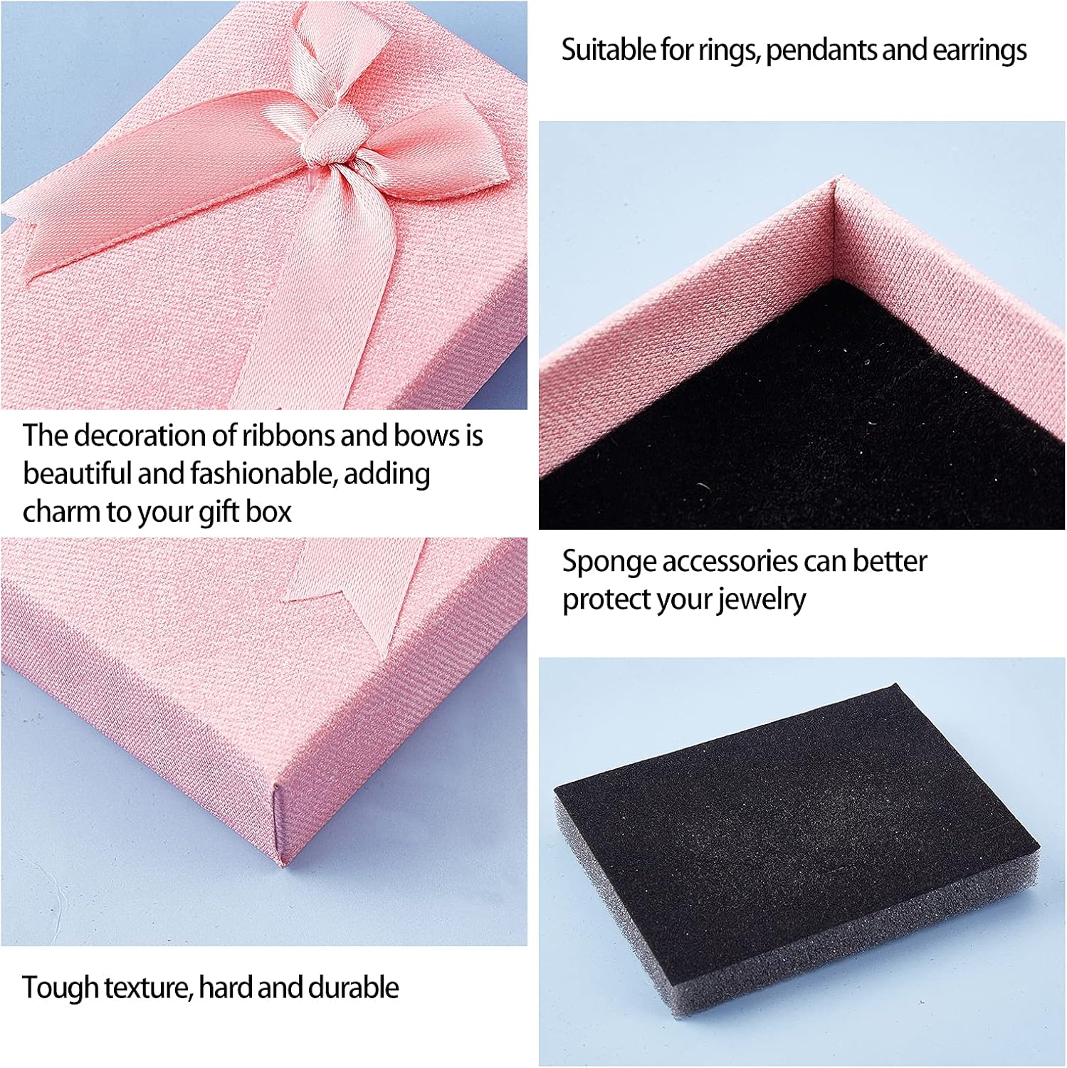 PH PandaHall 3.6x2.4 inch Pink Jewelry Gift Boxes, 12pcs Cardboard Gift Cases Paper Gift Packaging Boxes with Sponge Pad Ribbon Bowknot for Jewelry Packaging Box Proposal Christmas
