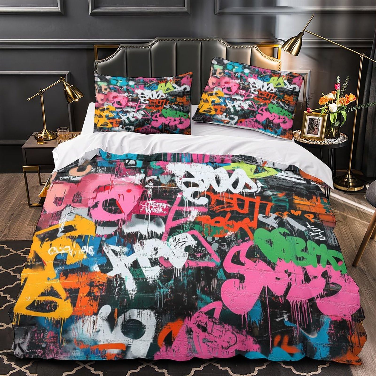 Housse de couette microfibre anti-décoloration imprimé tags 3D vibrant
