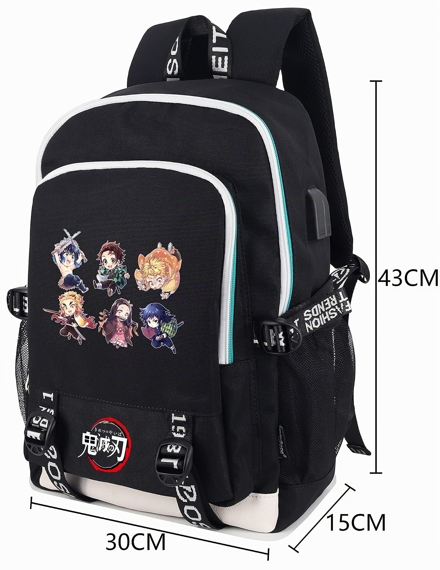 Roffatide Anime Demon Slayer Bedruckter Rucksack Schultasche Laptop Rucksack Fit 15,6 Zoll mit USB-Ladeanschluss & Kopfhöreranschluss Schwarz