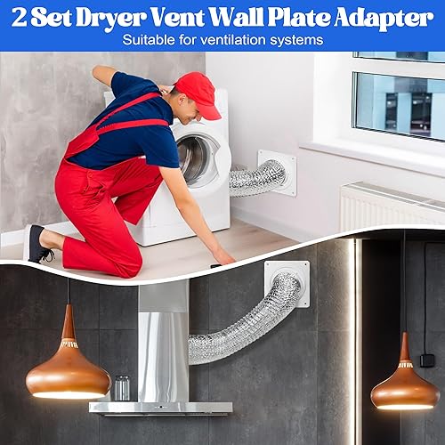 Miniatura 4 de Adaptador de placa de pared de ventilación de secadora, cubre el área de 7 x 7 pulgadas, kit de conector de muelle de secadora a presión para