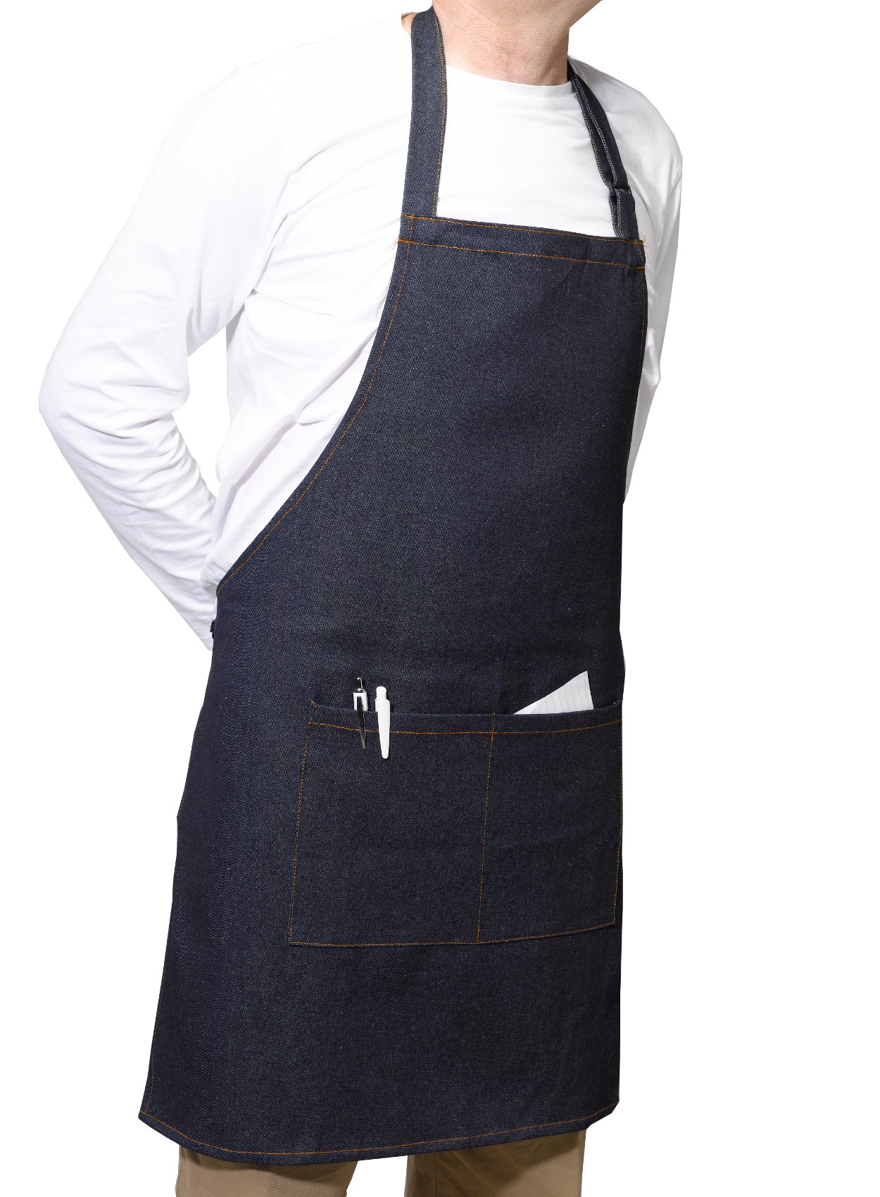 Classic Home Store 100% Cotton Denim Bib Apron Split Pocket Adjustable Neck Craft Baker Trader Pinny 27" x 31" (Pack of 1)