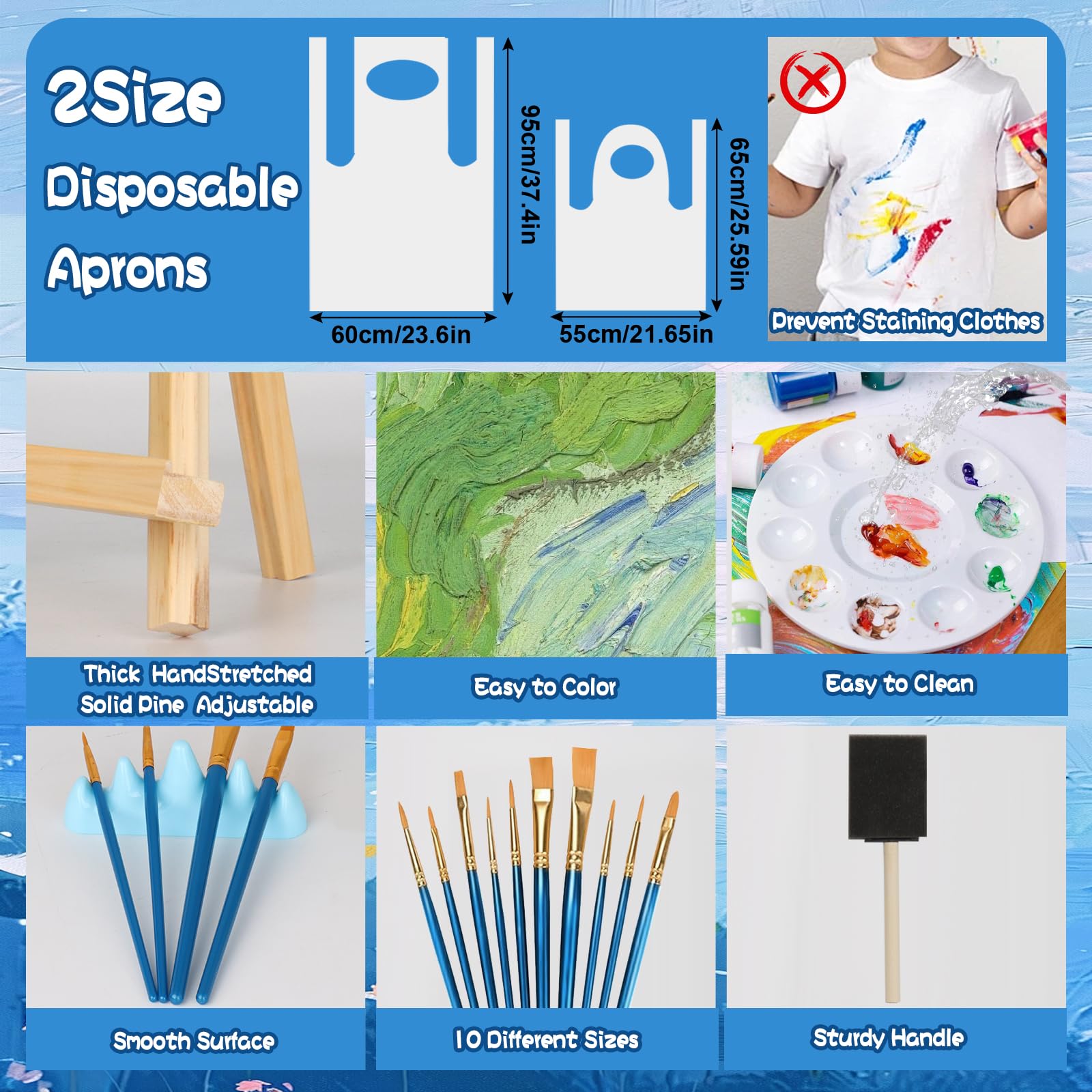 96-teiliges Leinwand-Set, 8 Stück, 20,3 x 25,4 cm, Leinwand und Holzstaffeleien zum Malen, einfach zu tragen, ausgestattet mit 8 Farbpaletten und 40 Pinseln, für Outdoor-Malerei, Malparty
