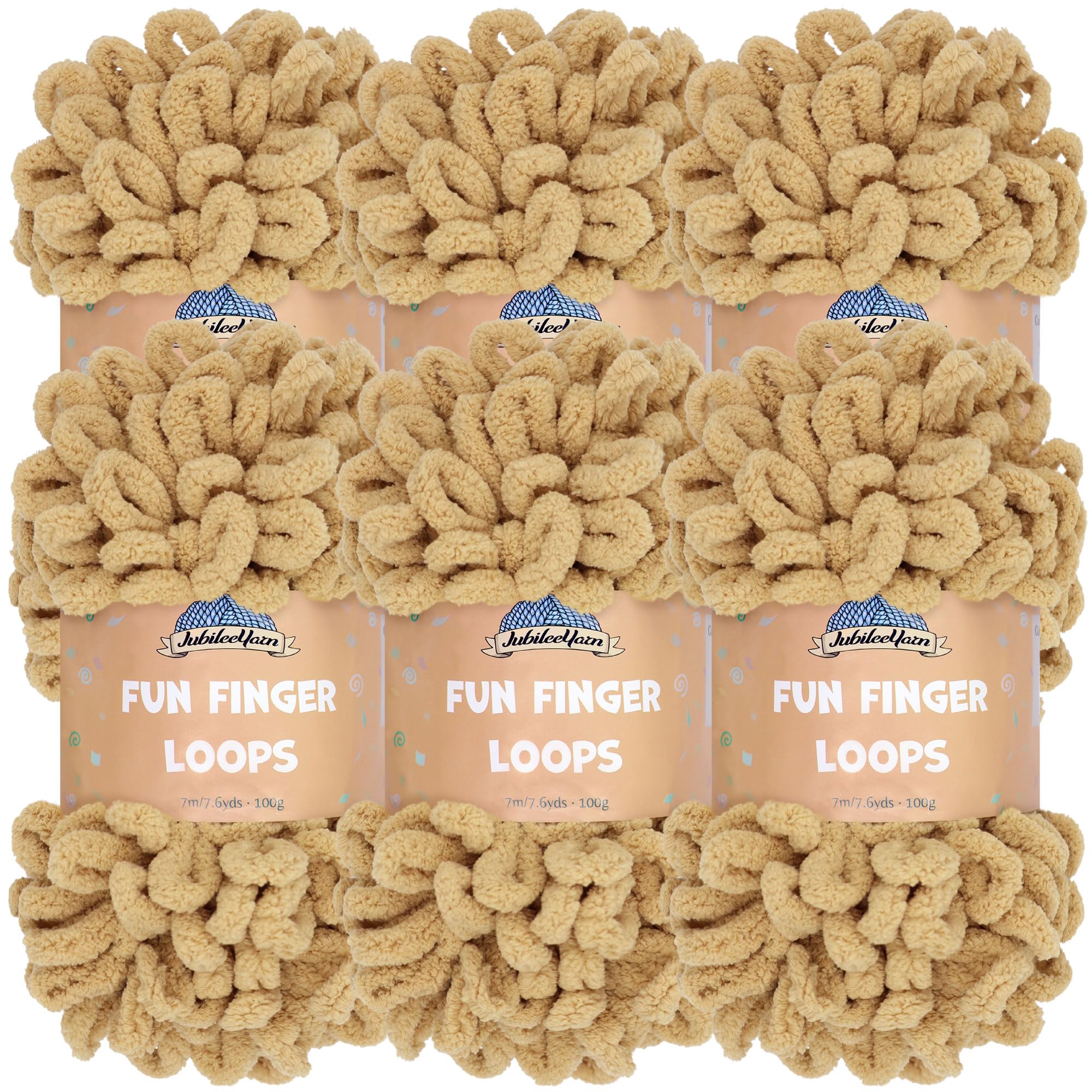 JubileeYarn Fun Finger Loops Yarn - Jumbo Polyester - 100g/Skein - Lark - 6 Skeins