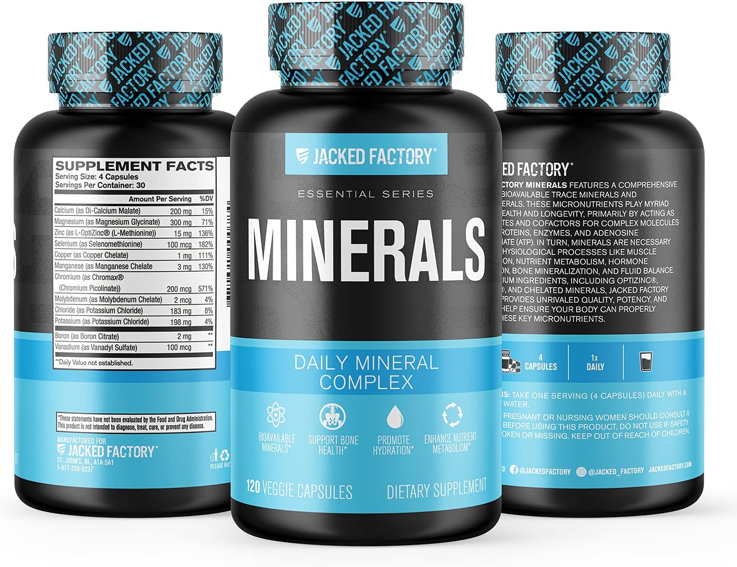 Minerals Daily Multimineral Complex - Multi Minerals Supplement w/ Calcium, Magnesium, Zinc, Copper, Chloride, Potassium, Boron & More for Brain Function and Improved Metabolism - 120 Veggie Capsules : Health & Household
