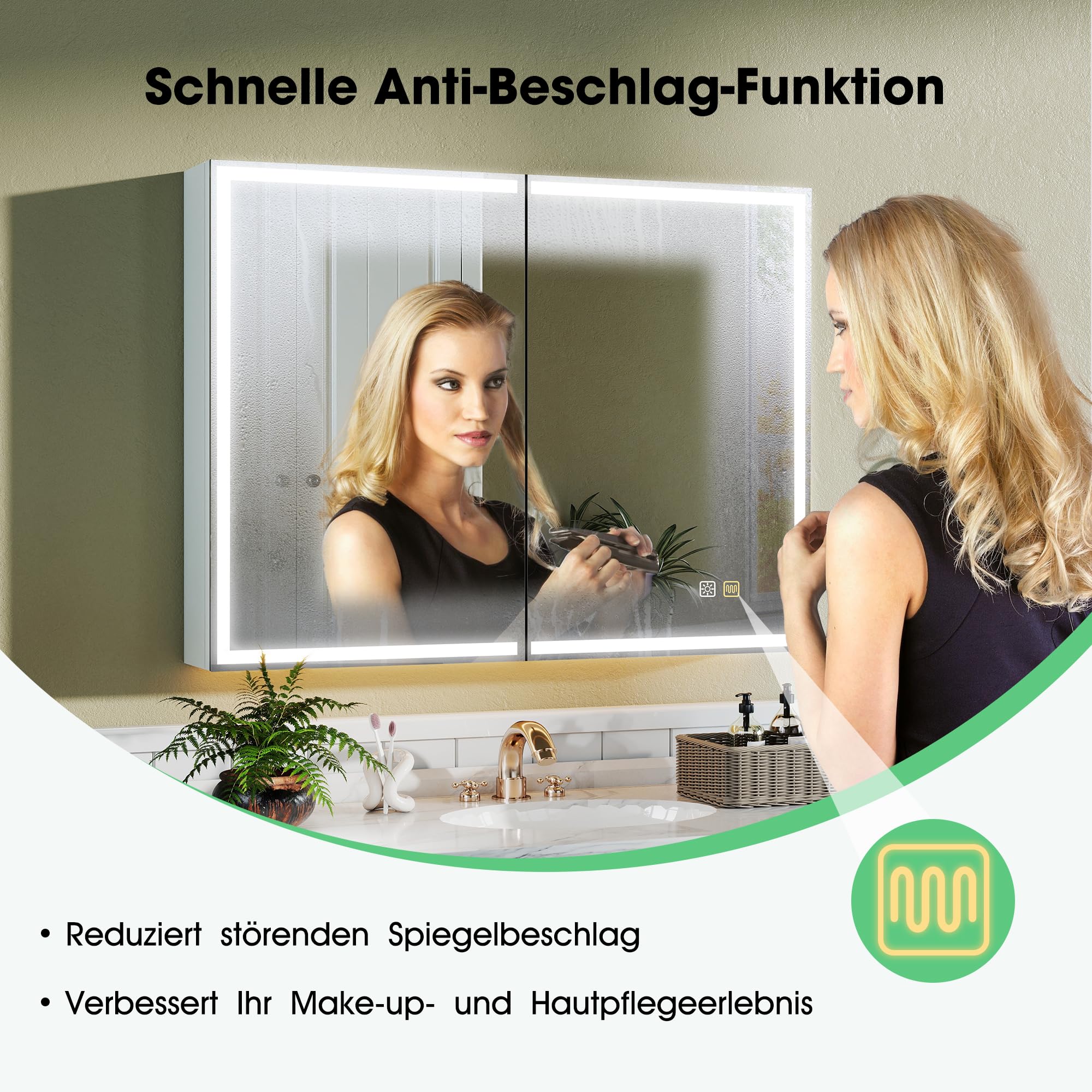 S'bagno Spiegelschrank Bad Mit Beleuchtung 60x80cm, Badezimmer Spiegelschrank, Aluminium Alibertschrank Bad, Entfoggen, 3 Farben, Dimmbar, Speicherfunktion, HD Gehärtetes Glas, IP44, Weiß
