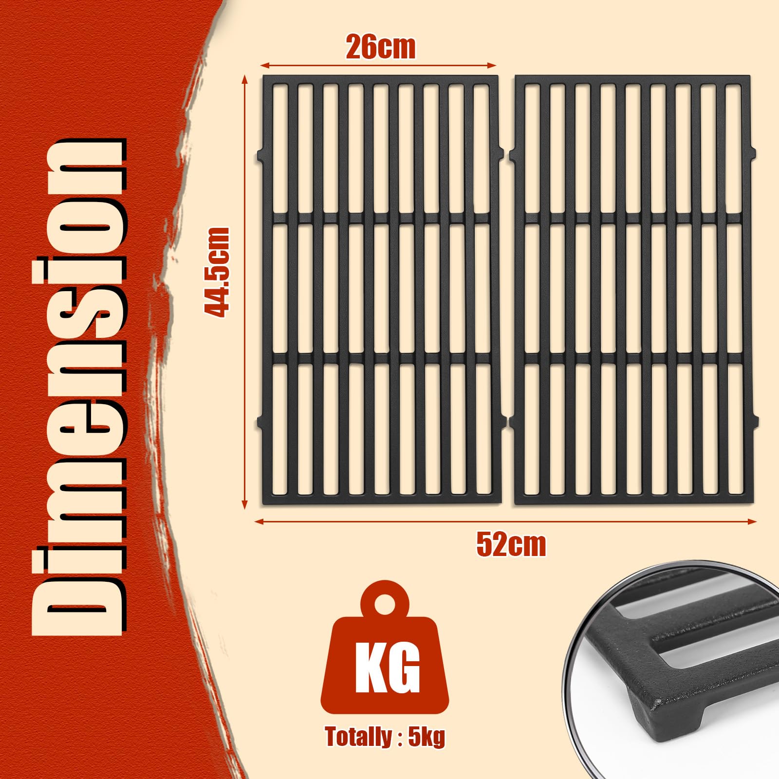 Denmay 44,5 x 26 cm Griglia di cottura per Weber Spirit E-210 E-220 S-210 S-220 2013