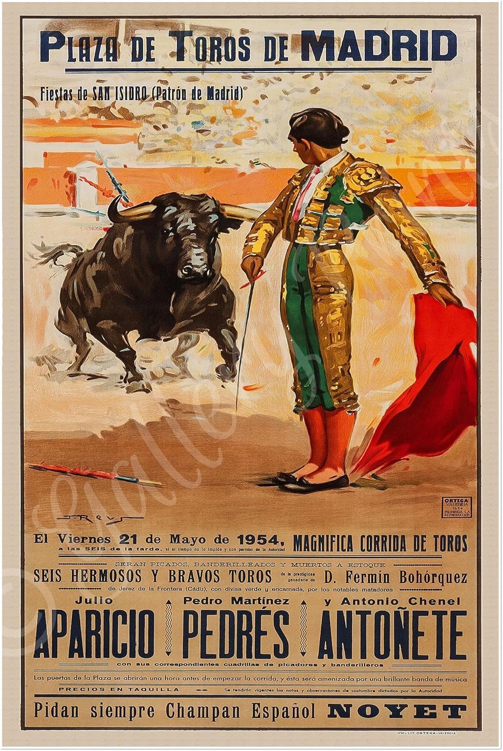Set of FIVE (5) Spanish Bullfight Advertisements | La Corrida de Toros | Barcelona, Madrid and Valencia Spain Travel Posters circa 1940 | Art Print Vintage Wall Decor | 20 x 30 inches (508 x 762 mm)
