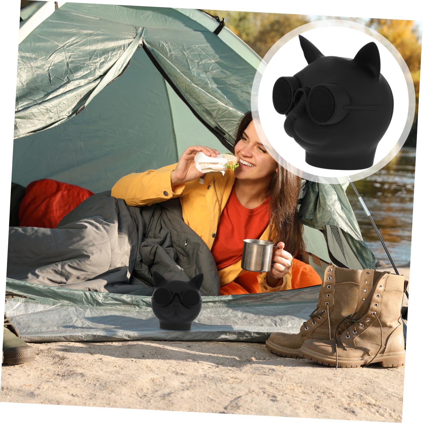 Uonlytech Mini-Enceinte sans Fil de Tête de Chat, Enceinte en Plastique Noir Batterie 1500mah, Transmission Stable et Performance Puissante pour Usage Portable