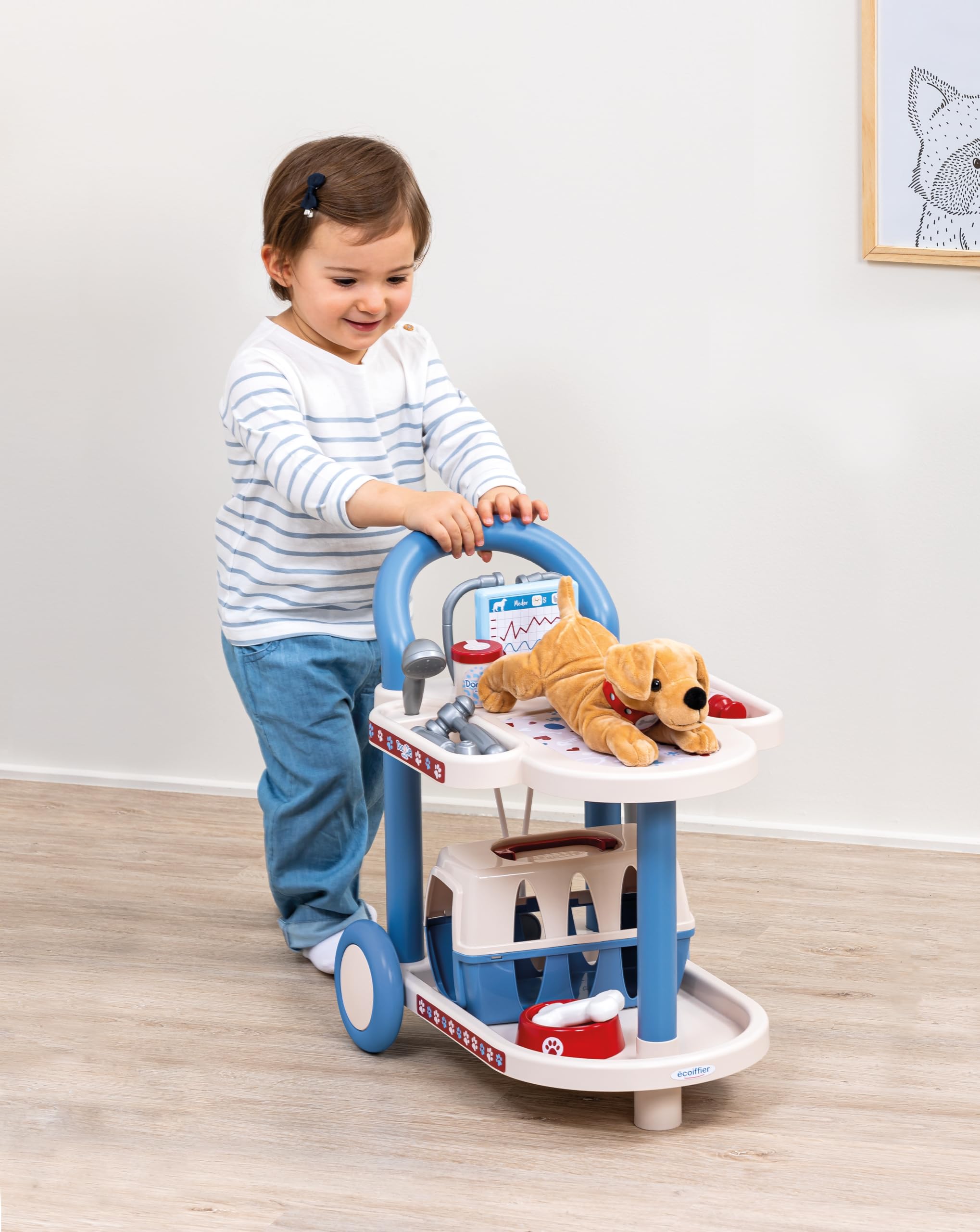 Ecoiffier - Carrello del Veterinario con Accessori, Kit Veterinario Giocattolo per Bambini, Postazione Mobile con Strumenti Medici per Animali, Gioco di Ruolo Educativo dai 18 Mesi, 7900001901