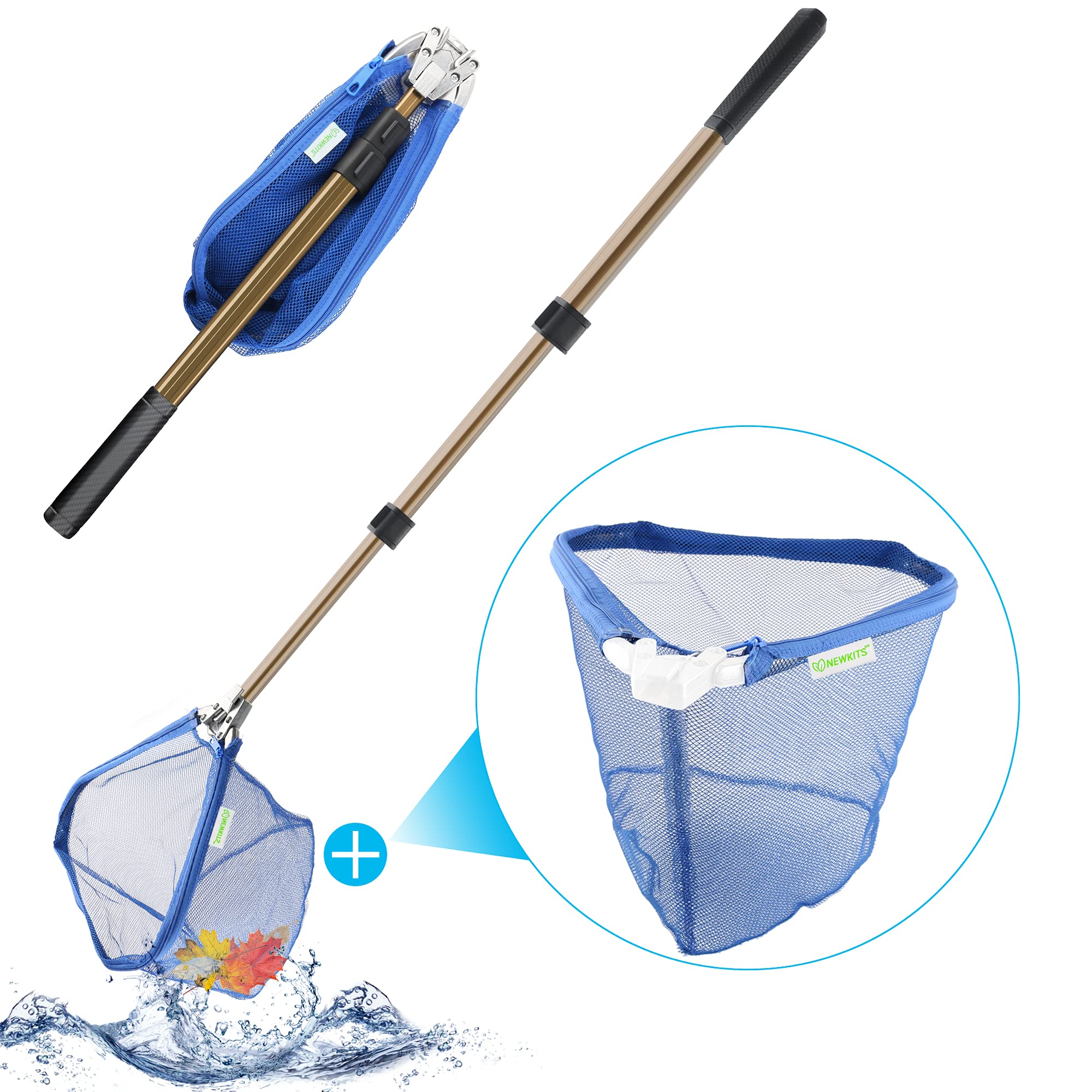 NEWKITS Pool Skimmer Net, 22-49 inch Heavy Duty Telescopic Pool Leaf net Skimmer Fine Mesh for Ponds, Spa Pond, Swimming Pool Cleaning net Small Mesh.
