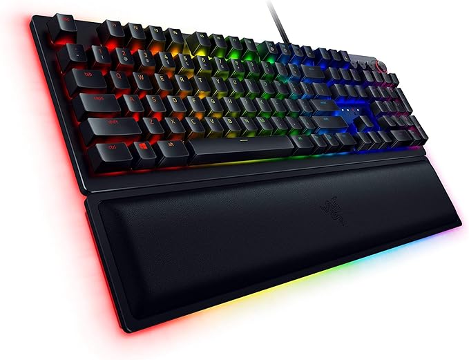 Razer Huntsman Elite Gaming Keyboard: Fast Keyboard Switches - Clicky Optical Switches - Chroma RGB Lighting - Magnetic Plush Wrist Rest - Dedicated Media Keys & Dial - Classic Black
