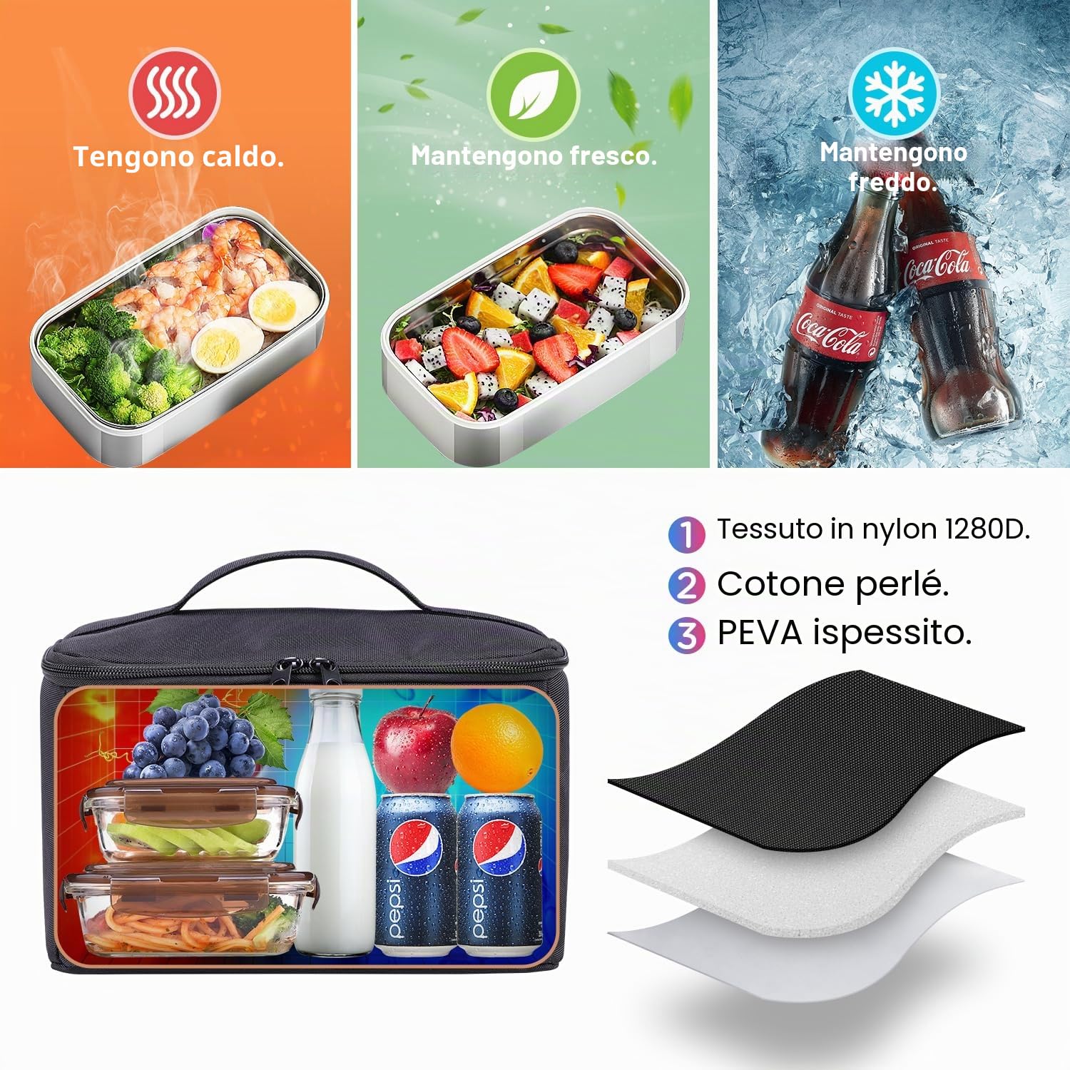 BERTASCHE Zaino per il pranzo, zaino per computer portatile con borsa termica per 15,6 pollici, zaino 2 in 1 da uomo, per lavoro, scuola, picnic, università, nero scuro