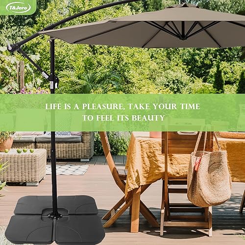 Miniatura 2 de T&Jero Base de plástico resistente de 4 piezas para patio al aire libre, sombrilla voladiza, 240 libras con relleno de agua y arena, color negro