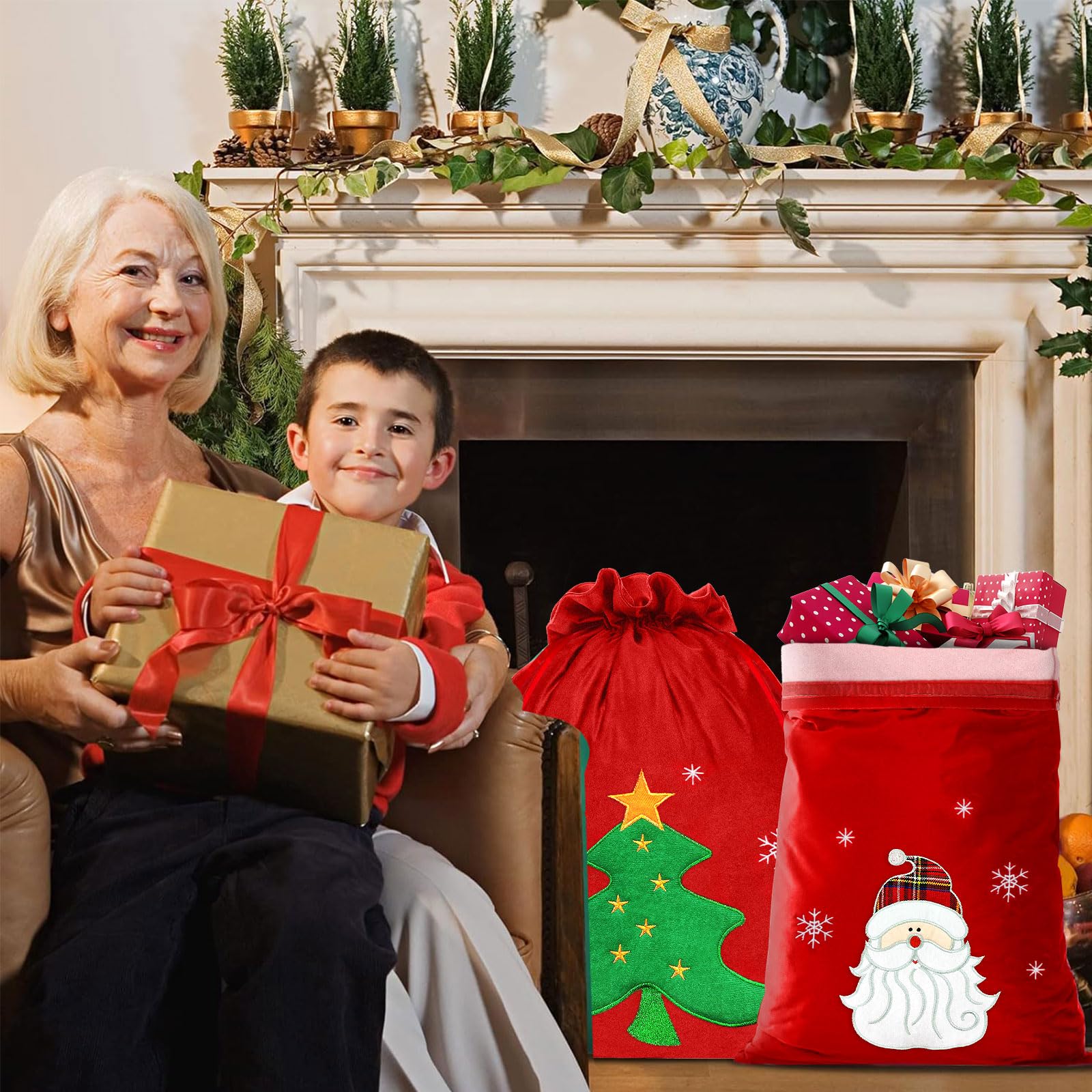 Borsa Regalo Gigante Di Babbo Natale Con Laccio - Sacco Natalizio - Foto 2