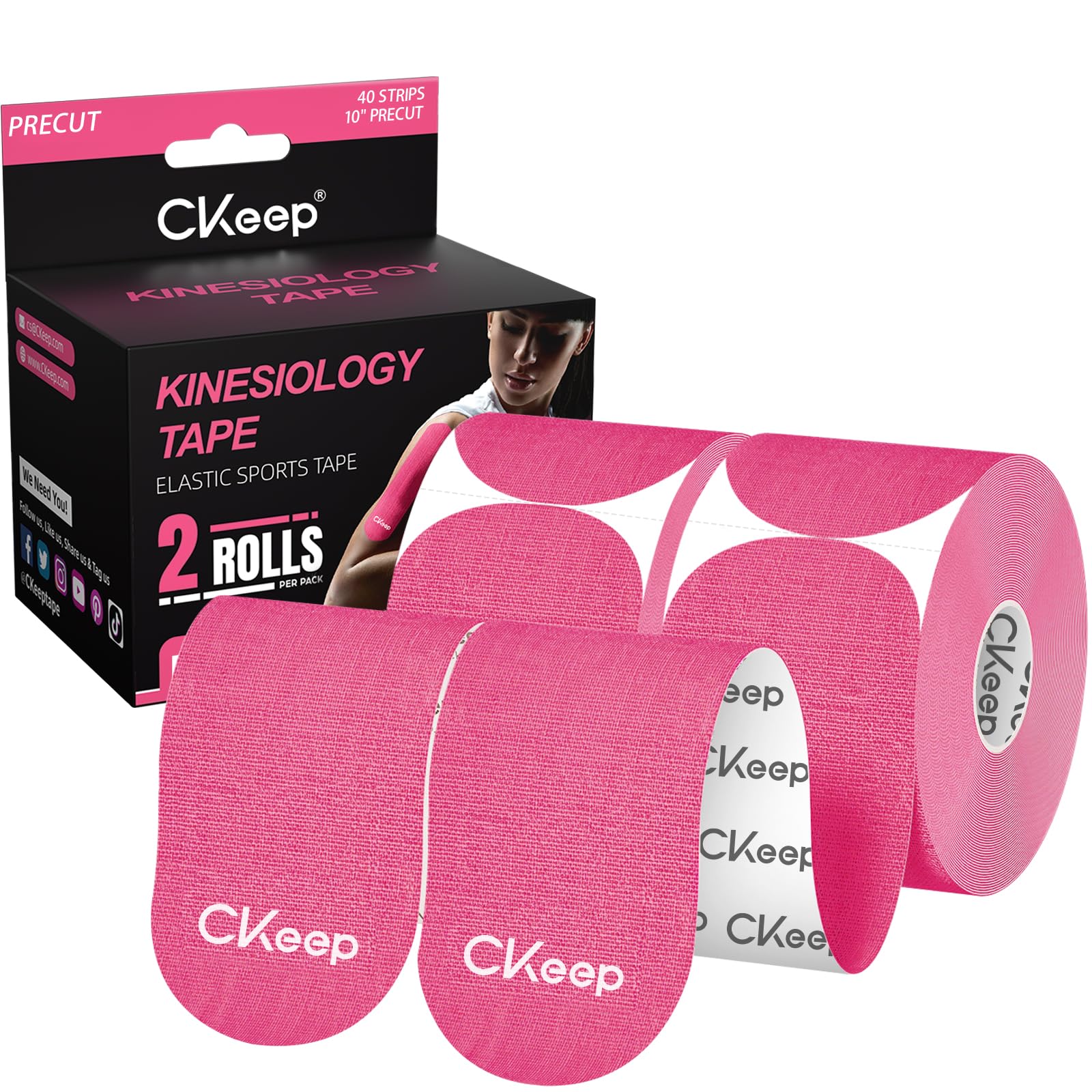 CKeep Kinesiology Tape precut Strips, 40 Count Elastic k Tape, Pink