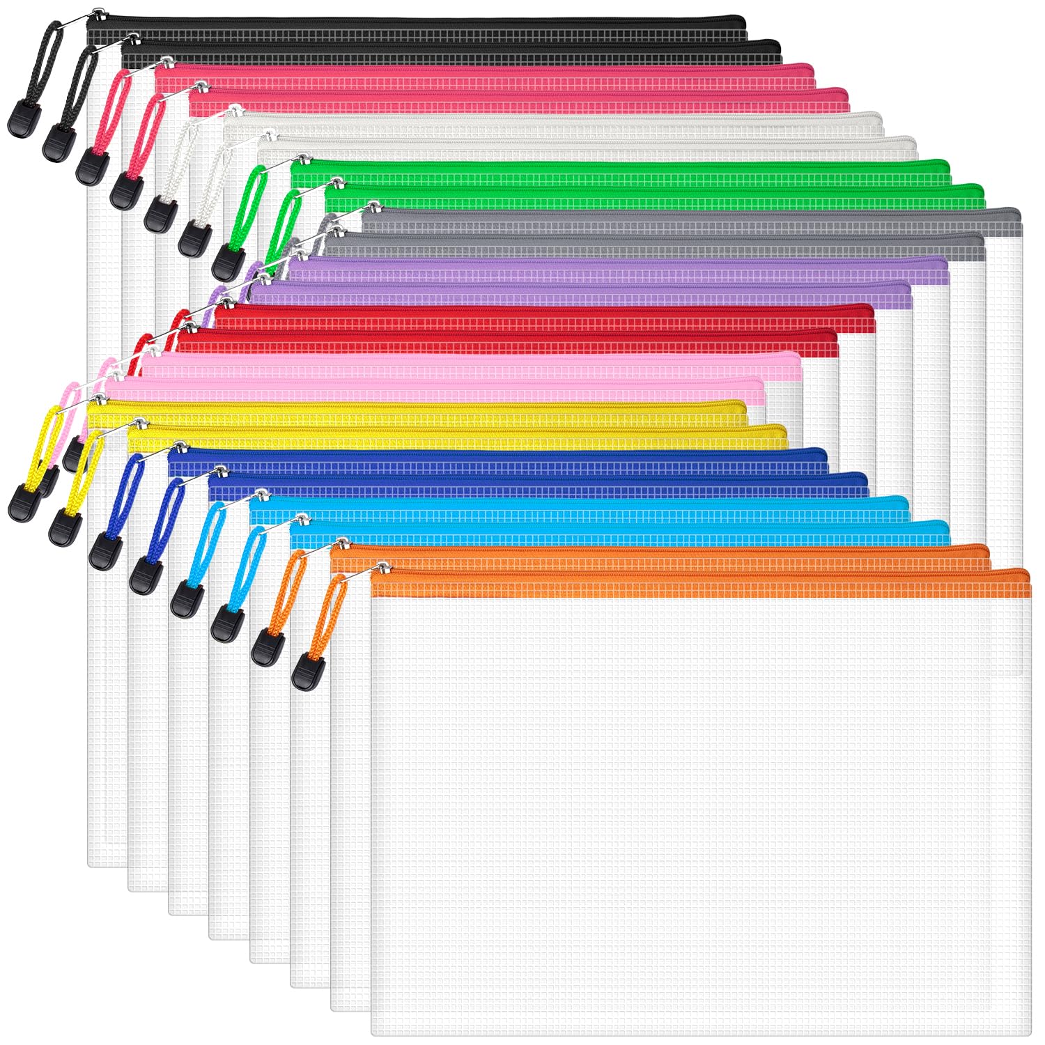 Plastic Wallets, 24 Pack A4 Document File Folder Zipper Pockets Zip Lock Bags for School Office Home Travel Storage
